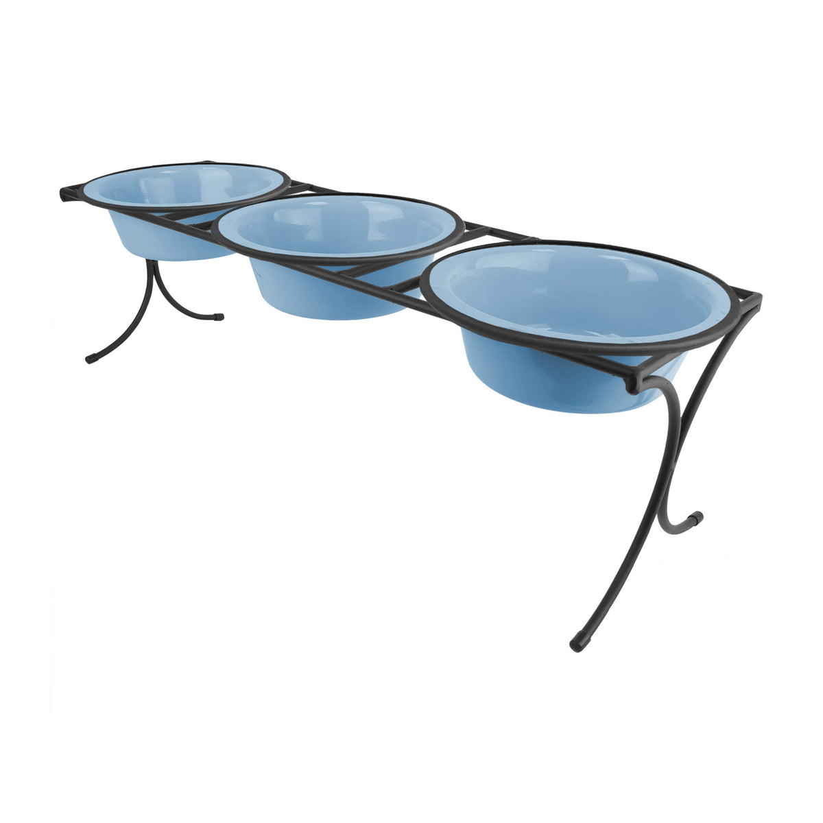 Platinum Pets Bistro Triple Diner Feeder With Stainless Steel Dog Bowls, Large, Sky Blue