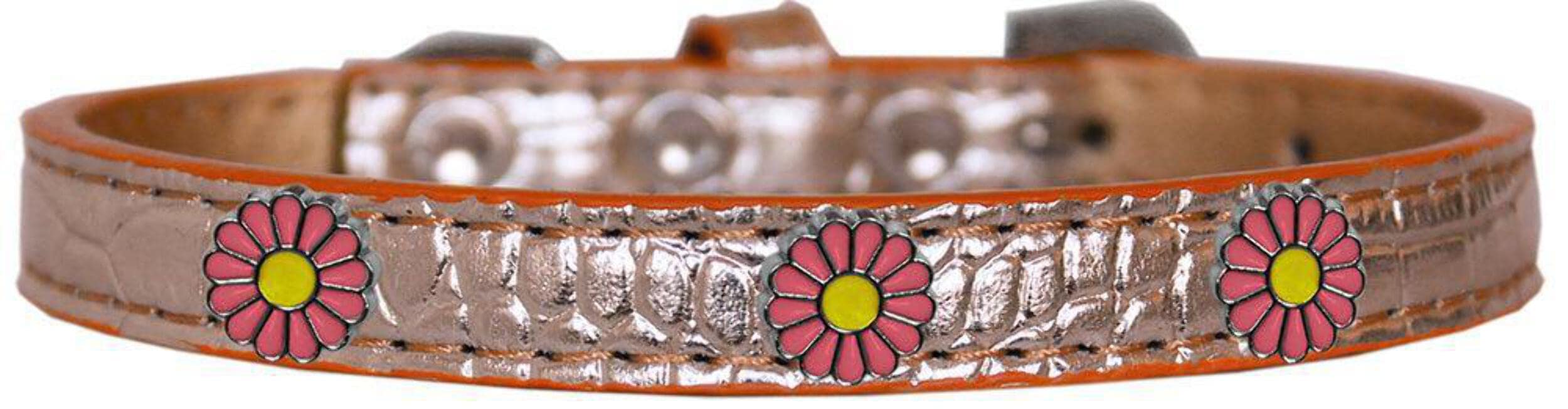 Dog, Puppy & Pet Designer Croc Widget Collar, &quot;Pink Daisies&quot; Copper 20