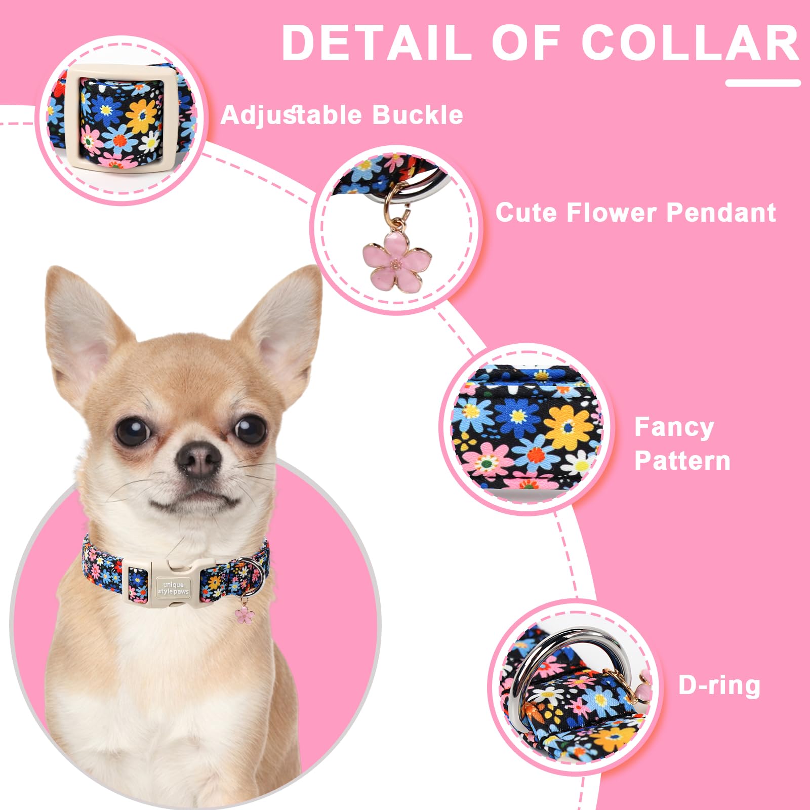 Unique Style Paws Summer Daisy Dog Collar,Colorful Daisy Collars For Dog Cotton Flower Puppy Collar Suitable For Boy Girl Dogs