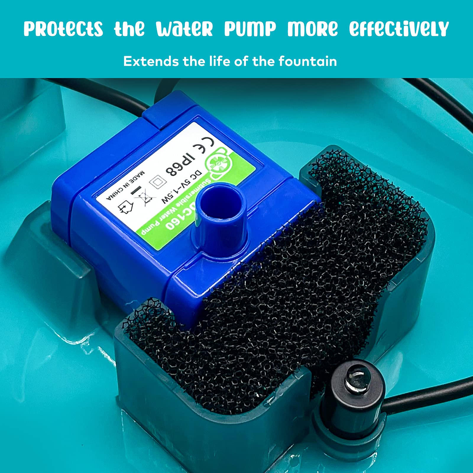 Aonboy Cat Water Fountain Pump Filters, Suitable For Aonboy Pet Fountain Pump F2, Cat Fountain Filter, Triple Filtration (4 Pieces)