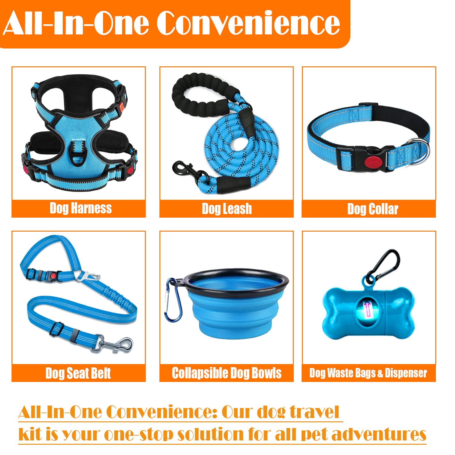 Lobeve No Pull Dog Harness, Collar & Leash Set With Retractable Dog Seat Belt, Collapsible Dog Bowls And Poop Bag Dispenser - Id