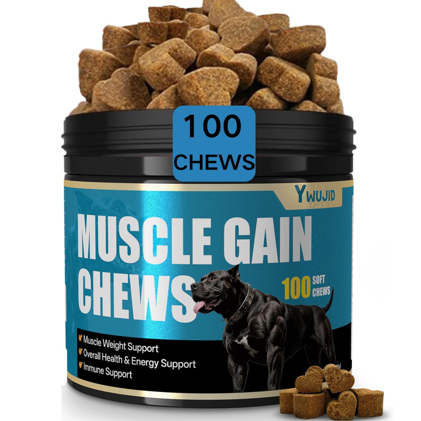 YWUJID Muscle Gain Chews Dog Weight Gainer Supplements with High Protein & Canine Amino Acids Puppy Vitamins Canine Muscle Build