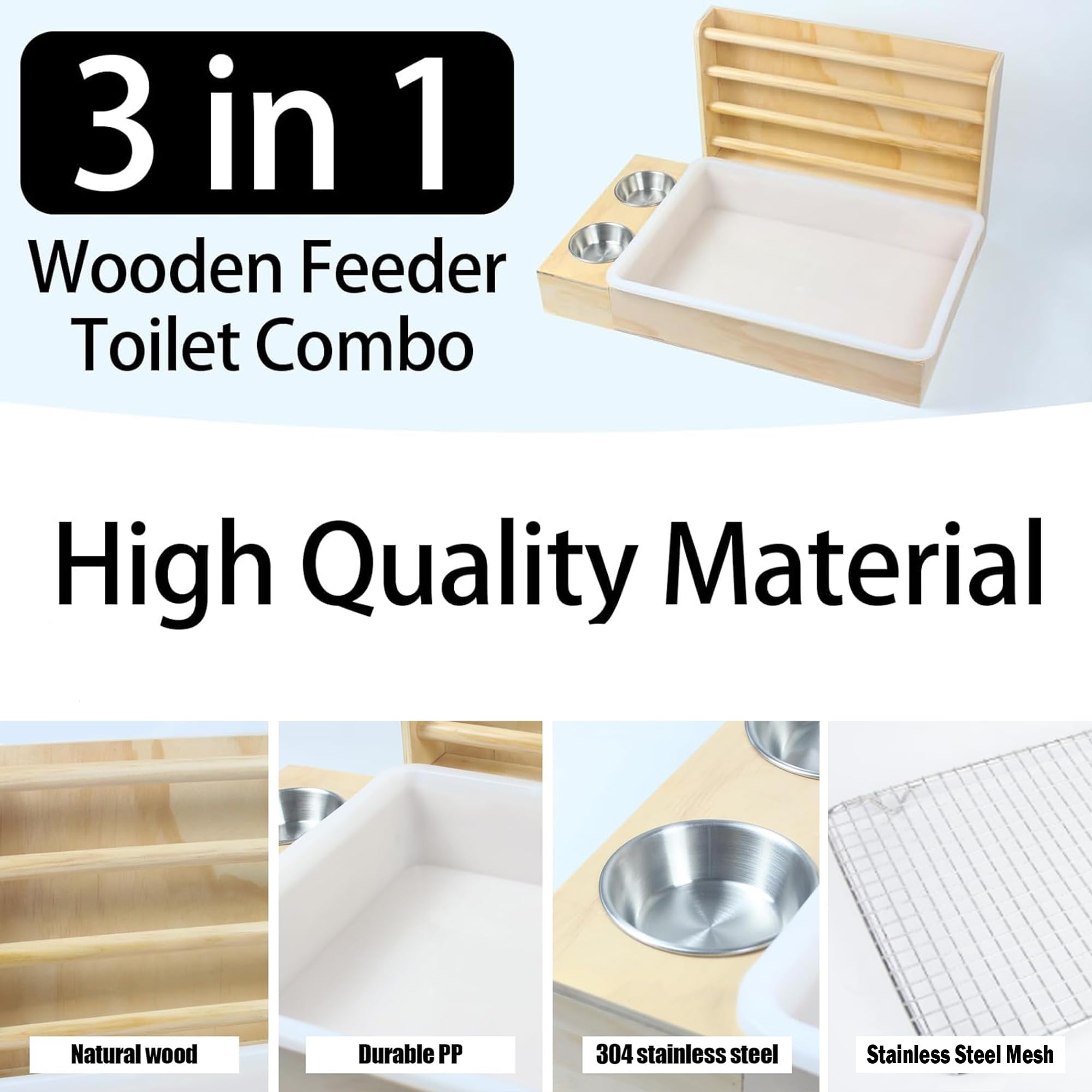 3 In 1 Rabbit Hay Feeder With Litter Box,Wooden Hay Feeder With 2 Bowls & Litter Box For Guinea Pig Chinchilla Bunny Other Small