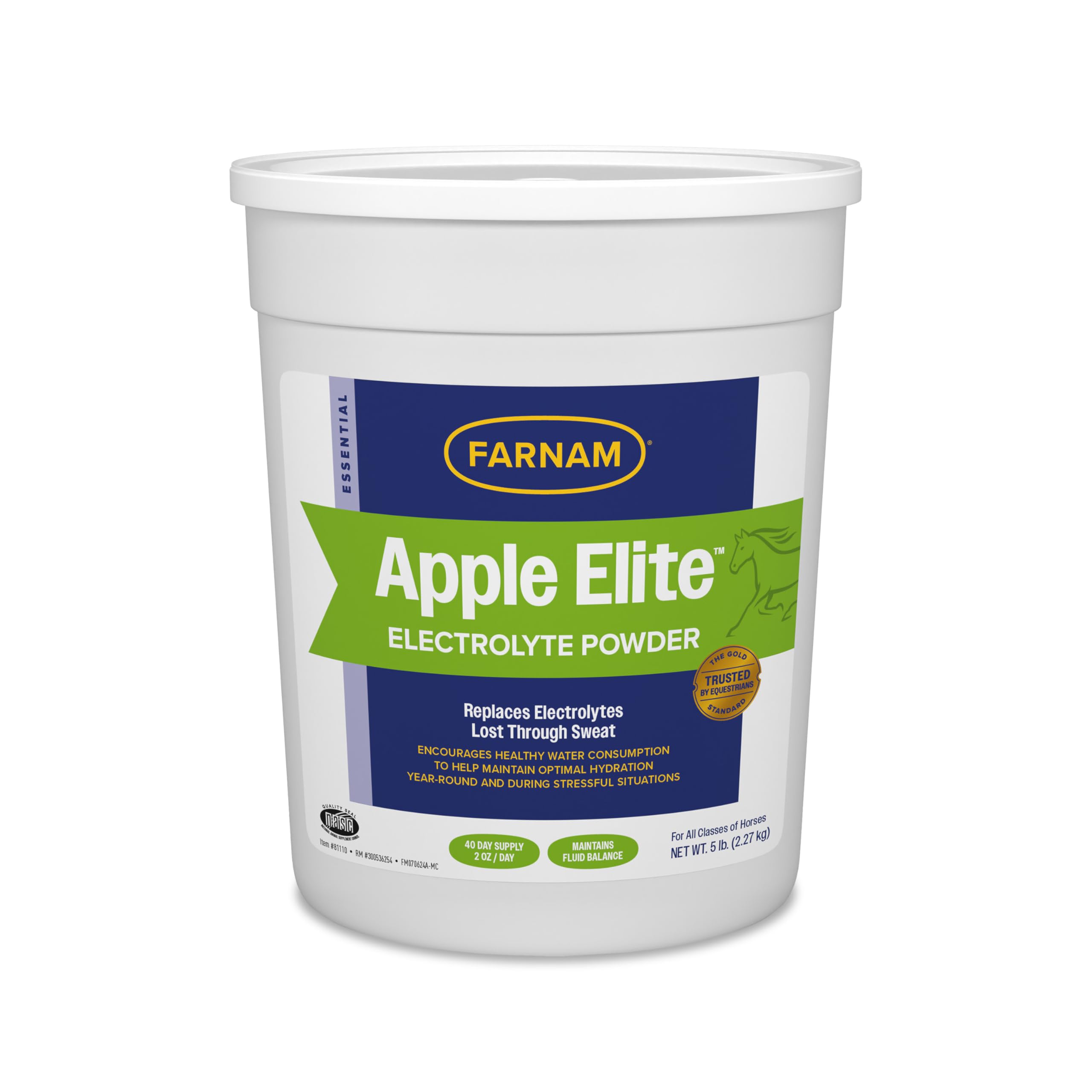 Farnam Apple Elite Horse Electrolyte Powder, Replaces minerals lost in sweat during exercise, extreme weather & stressful condit