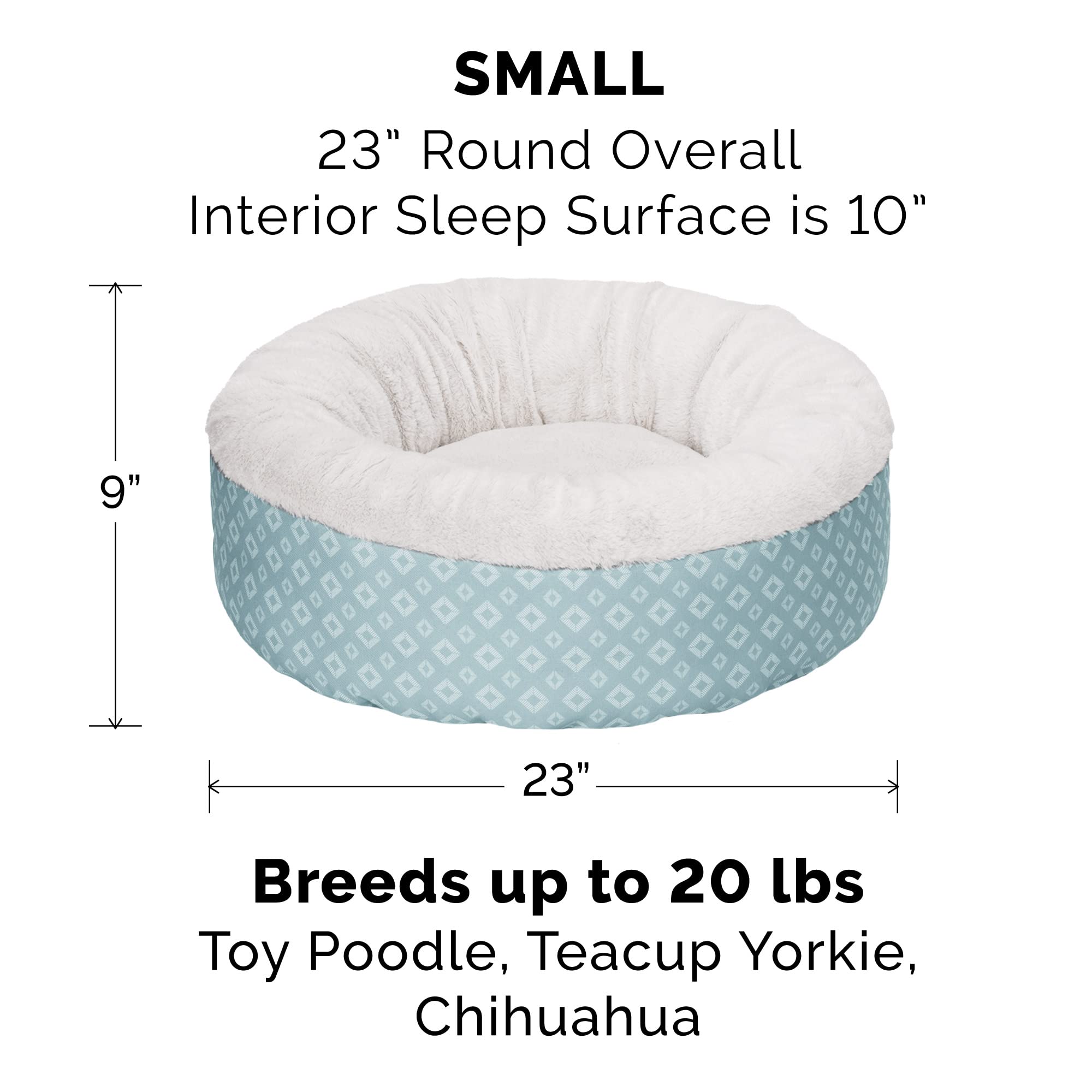 Furhaven 23 Round Donut Dog Bed for Indoor Cats & Small Dogs, Washable, For Dogs Up to 20 lbs - Plush & Diamond Print Donut Bed