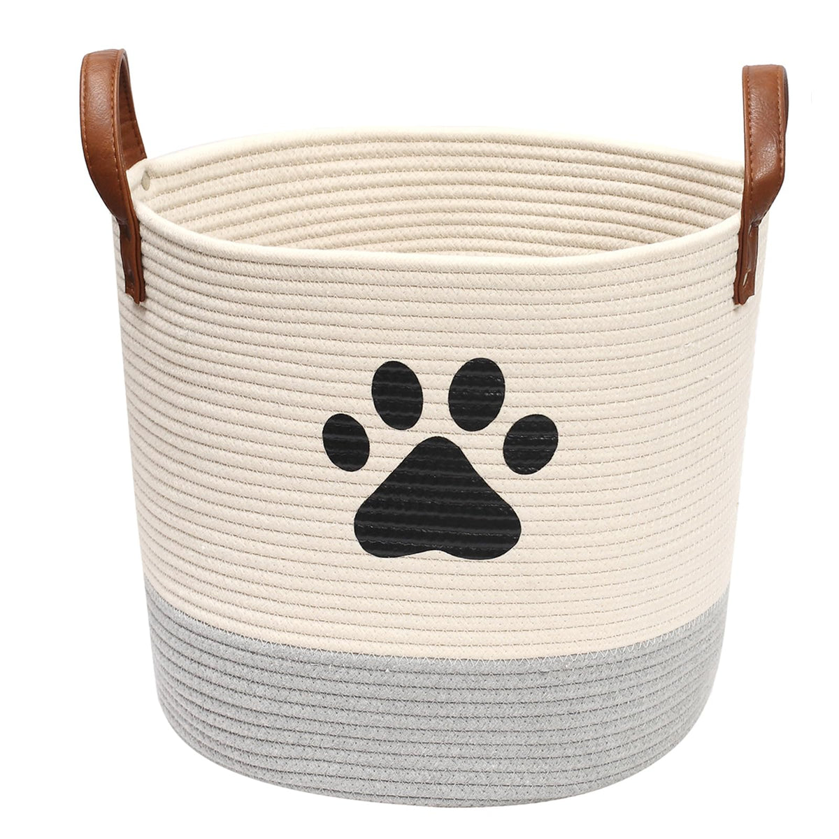 Cotton Rope Dog Toy Basket, Puppy Bins, Laundry Basket Blanket Storage Bin - Perfect For Organizing Pet Toys, Blankets, Leashes White Gray