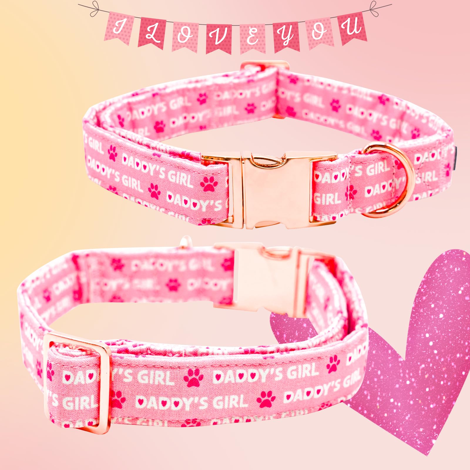 Lionheart Glory Valentine Collar, Pink Red Hearts Dog Collars For Large Cute Dog Collars Spring Female Pet Gift Adjustable Heavy