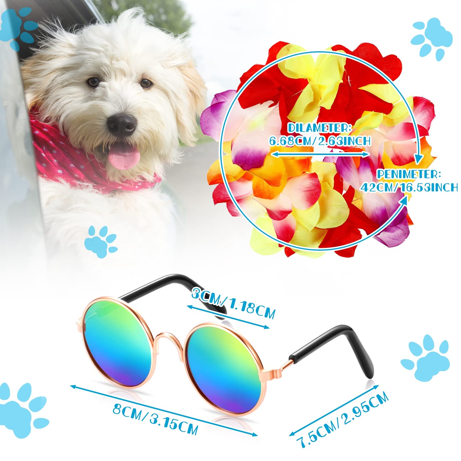 3 Pieces Pet Dog Hawaiian Costume, Includes Puppy Cool T-Shirts Summer Clothes, Funny Cute Dog Retro Fashion Sunglasses and a Co