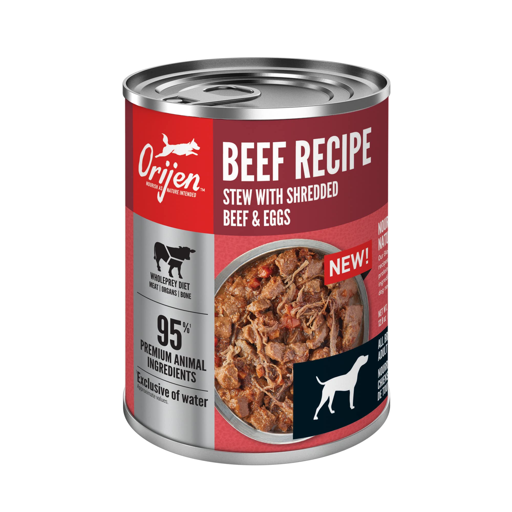 ORIJEN Real Meat Shreds Wet Dog Food Beef Stew Recipe 12.8oz Cans (12 Count)