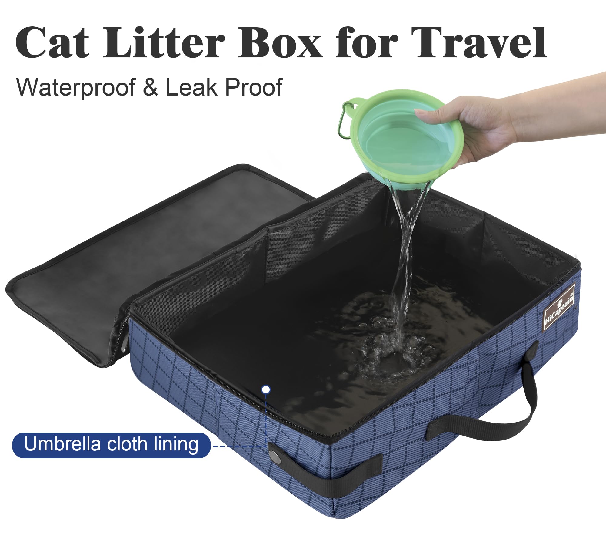 Hicaptain Portable Travel Litter Box With Lid, Foldable Cat Travel Litter Box - Leakproof, Odor-Free & Waterproof. Ideal For Roa
