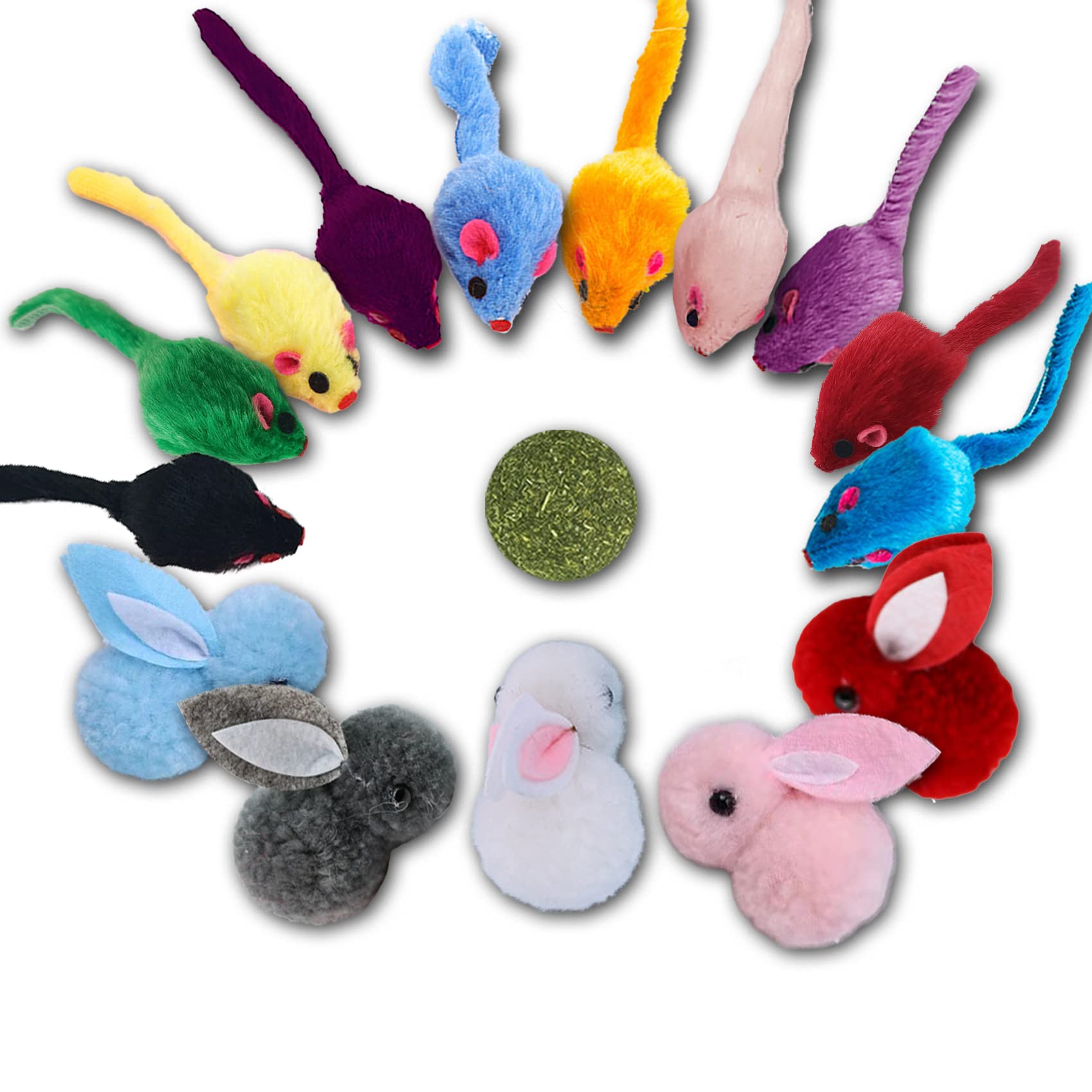 Kayusiter Furry Cat Toys Mice Rattle Interactive Mouse Toy For Indoor Cats Catnip Ball Pet Play Fur Ball Rabbit Assorted Color