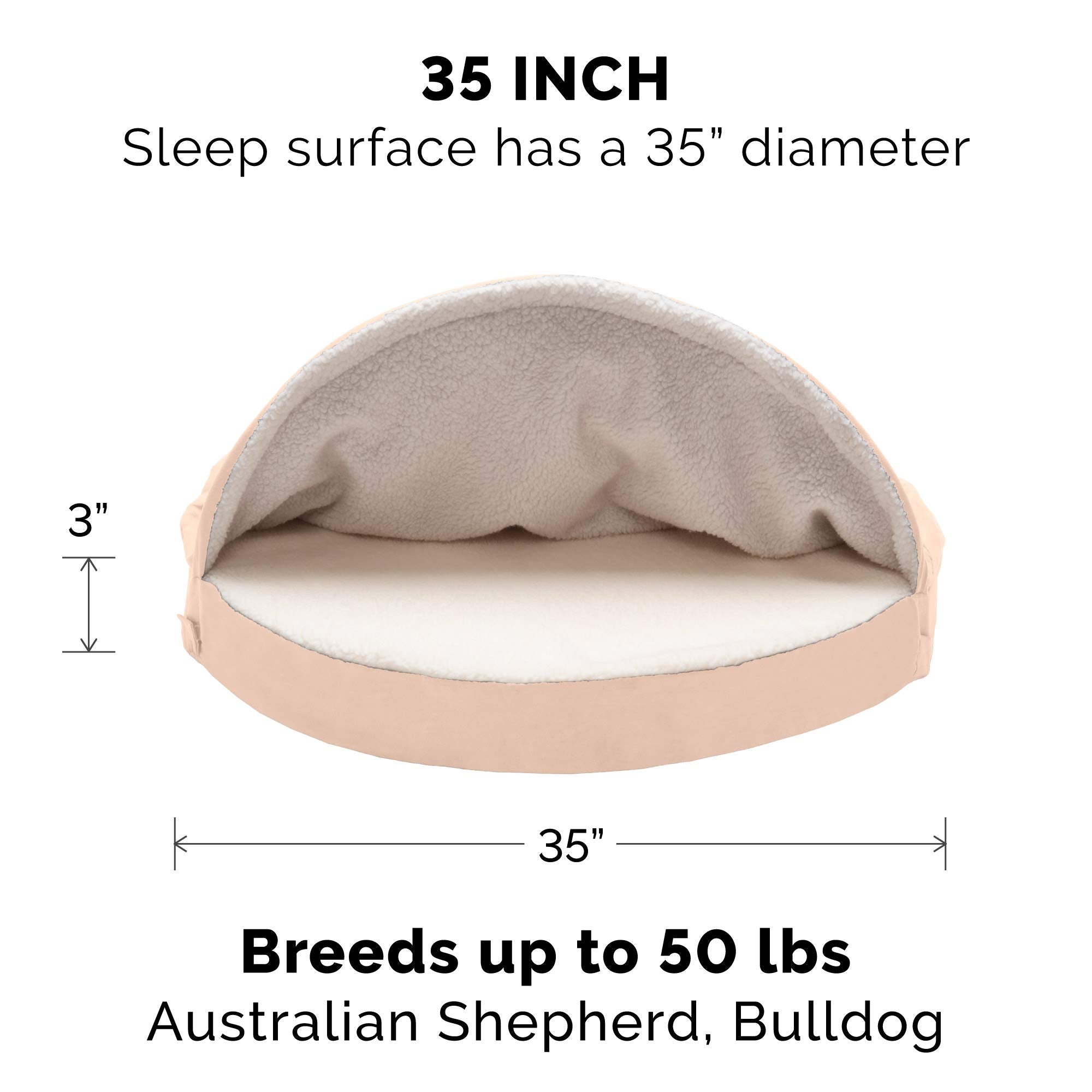 Furhaven Pet Products Faux Sheepskin Cooling Gel Top Snuggery Burrow Pet Bed For Dogs & Cats - Cream, 35 Base