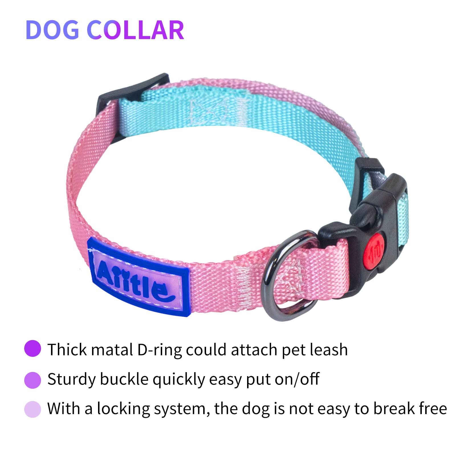 Aiitle Step In Dog Harness Collar Leash Set - Adjustable Heavy Duty No Pull Halter Harness - Buckle With Locking System,Double D Ring - Walking Running For Small Medium Large Dogs,Pink Gradient L