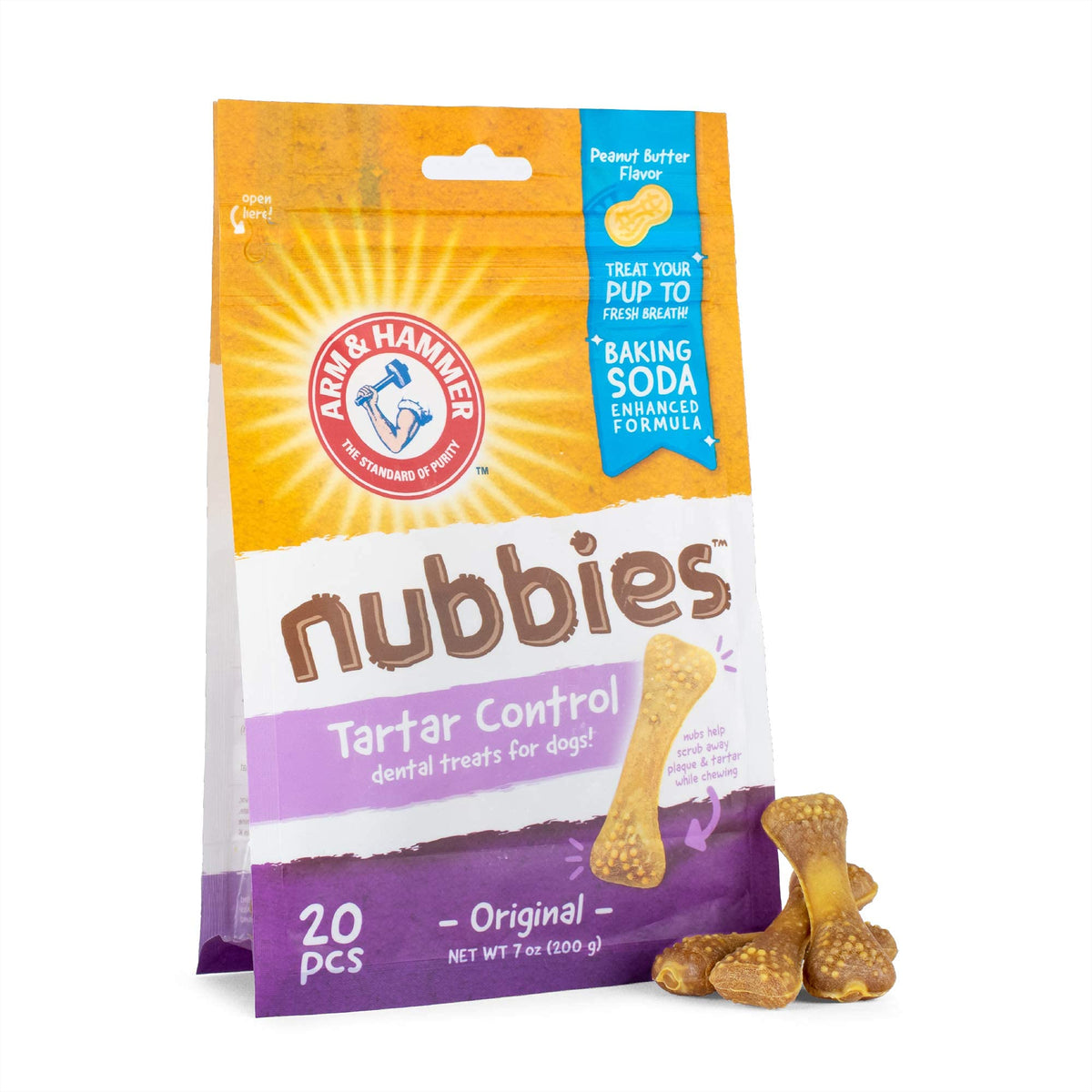 Arm & Hammer For Pets Nubbies Dental Treats For Dogs | Dental Chews Fight Bad Breath, Plaque & Tartar Without Brushing | Peanut Butter Flavor, 20 Count