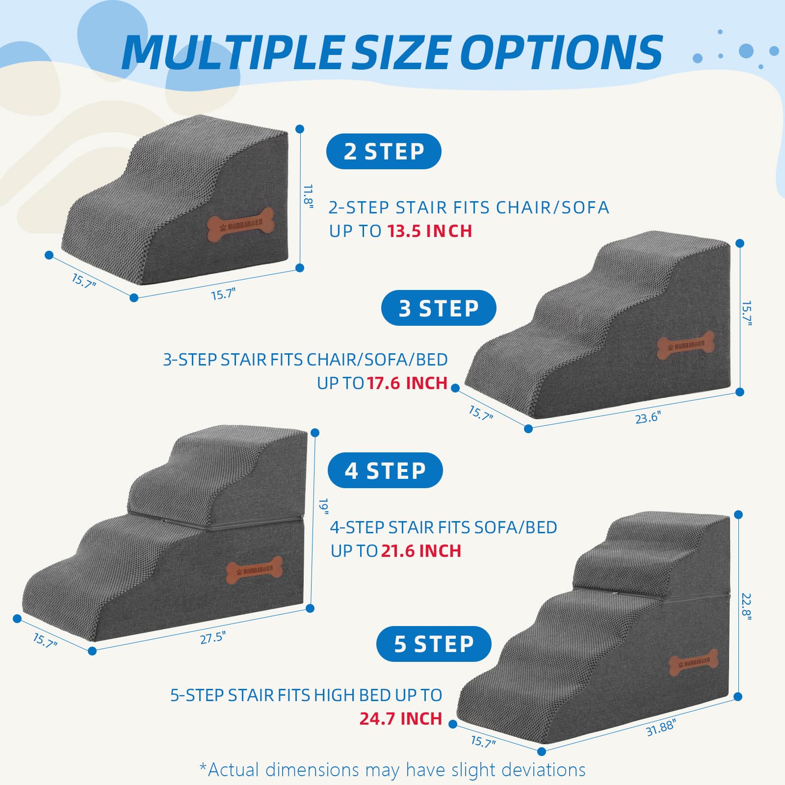 Dog Stairs For Small Dogs And Cats, 2 Steps Pet Stairs To Get On Couch Sofa And Chair, Indoor Non-Slip Balanced Portable Pet Ste
