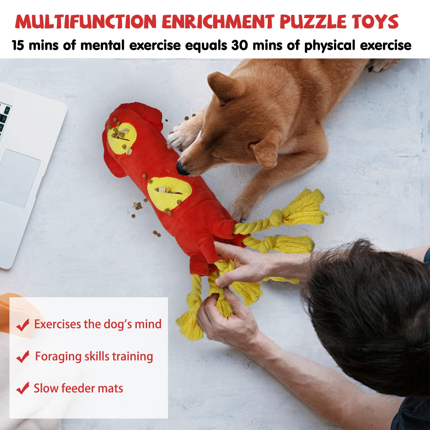 Water Bottle Dog Toys - Dog Puzzle Squeaky Enrichment Treat Dispensing Rope Snuffle Plush Toys,No Stuffing Chew Durable Soft Tee