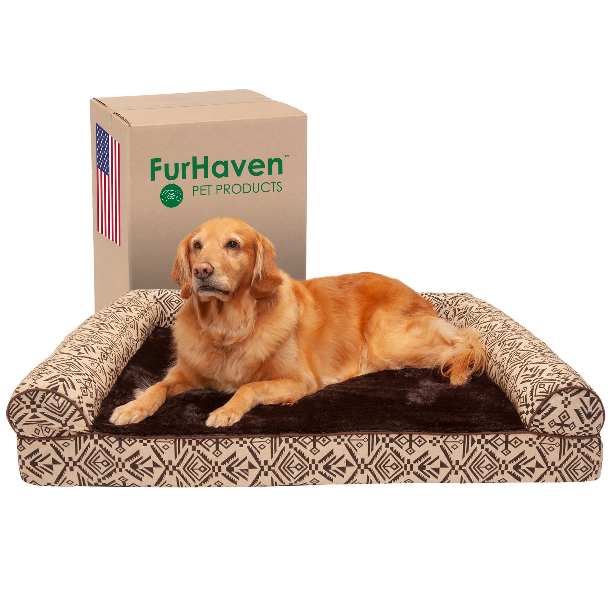 Furhaven Cooling Gel Dog Bed For Large Dogs W/ Removable Bolsters & Washable Cover, For Dogs Up To 95 Lbs - Plush & Southwest Ki