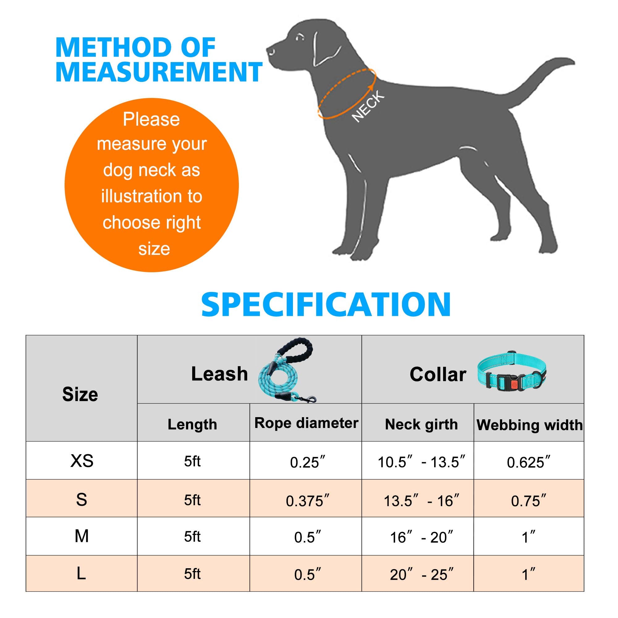Ladoogo Heavy Duty Dog Leash - Comfortable Padded Handle, 5 Ft Long - Dog Leashes For Small Medium Large Dogs (Leash+Collar M Neck 16'-20', Blue)