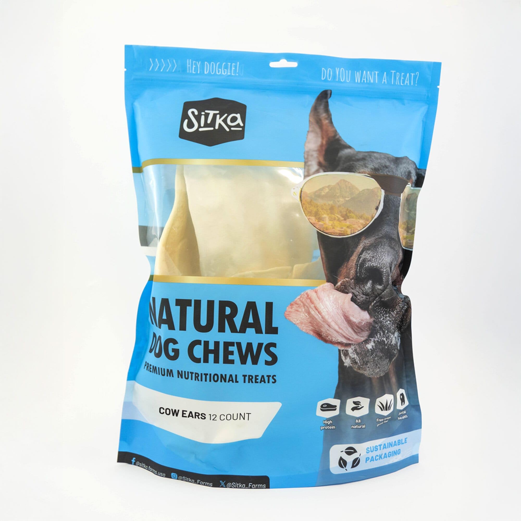 Sitka Farms Cow Ears for Dogs 12 Count - Premium Beef Natural Dog Treats for Small, Medium and Large Dogs - Free Range Grass-Fee