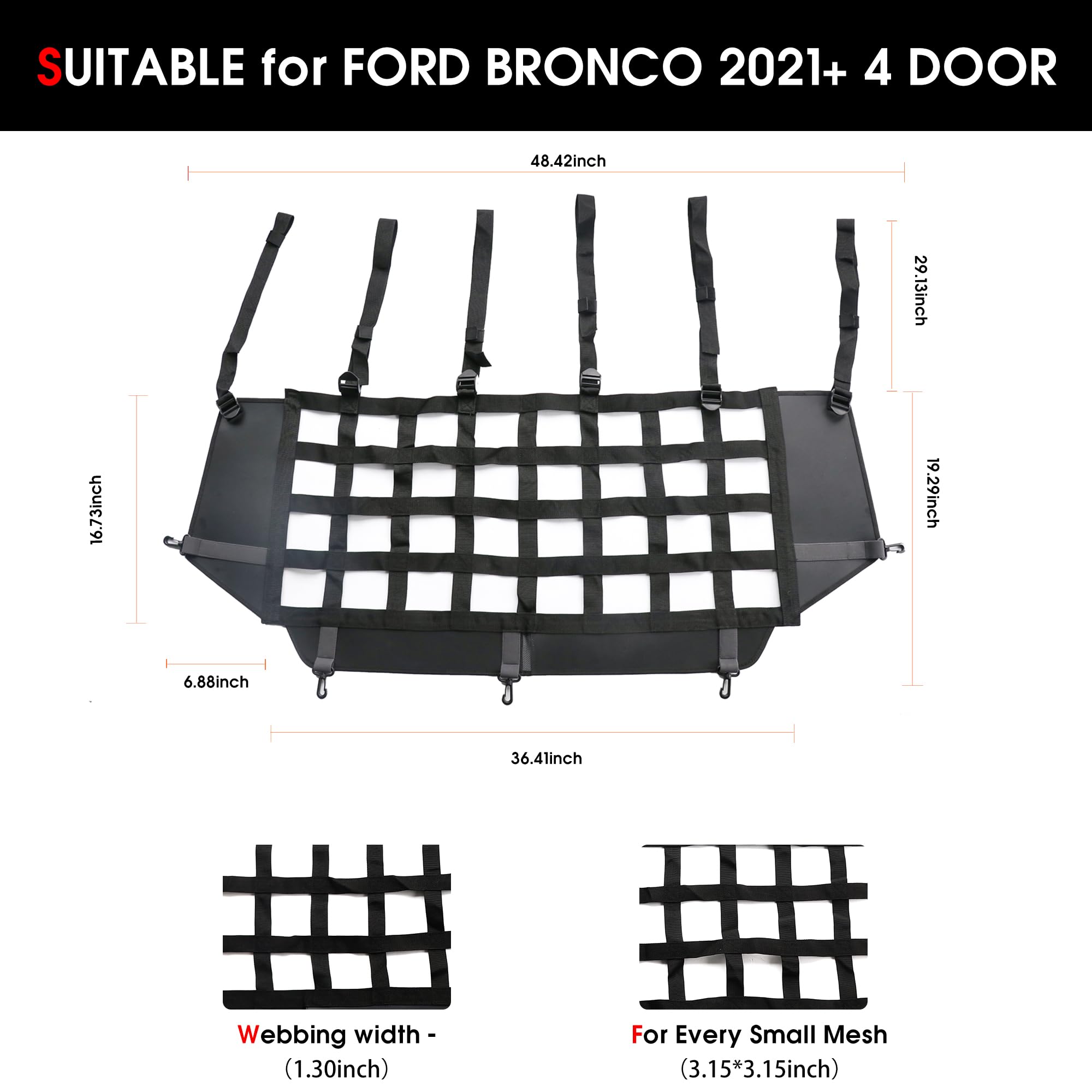 Sukemichi Dog Car Barrier For Bronco, Dog Barrier Car Net Mesh Divider Restraint Trunk Cargo Area For 2021-2025 Ford Bronco Acce