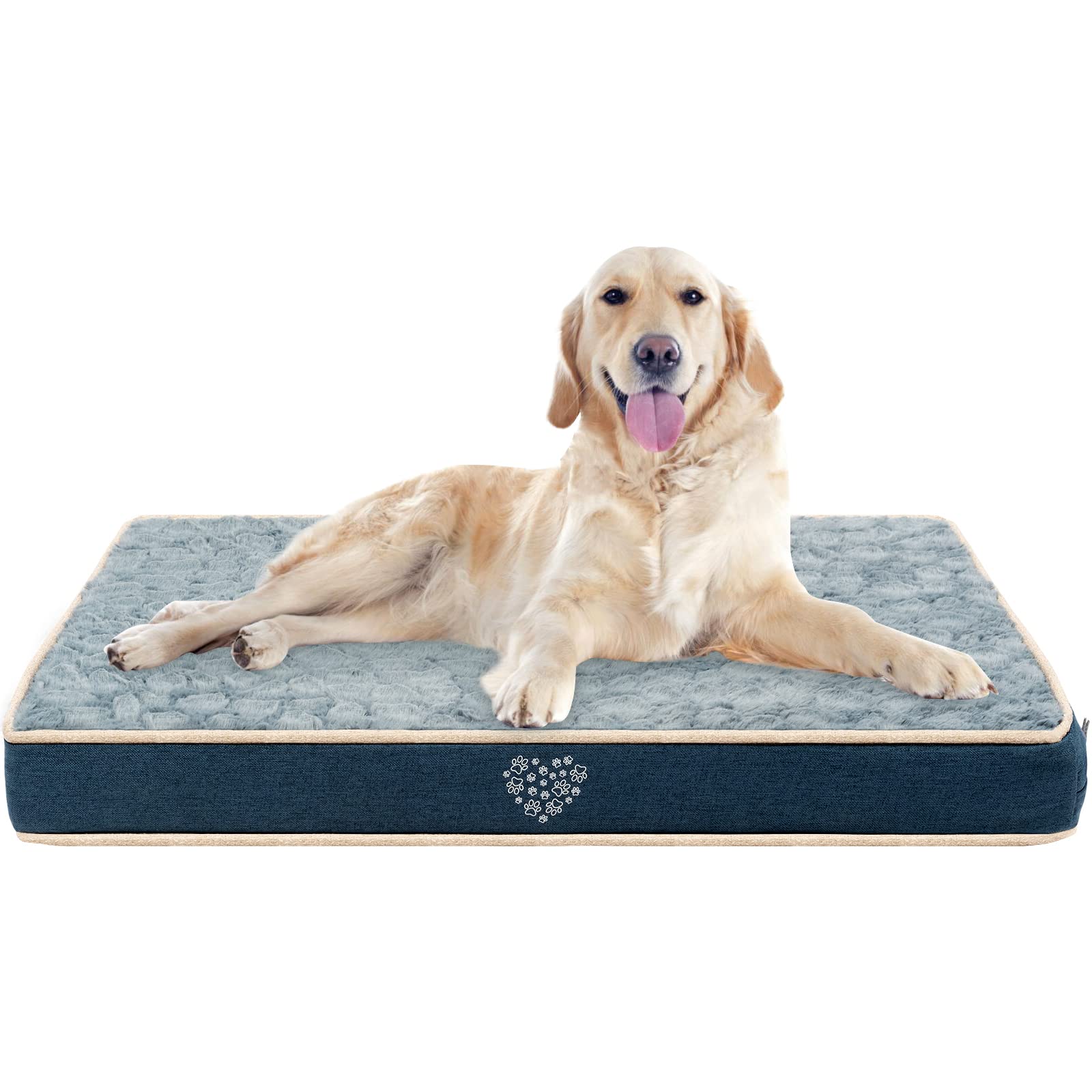 Vankean Waterproof Dog Crate Pad Bed Mat Reversible (Cool & Warm), Removable Washable Cover & Waterproof Inner Lining, Pet Crate Mattress For Cats And Dogs, Joint Relief Dog Bed For Crate, Navy/Grey
