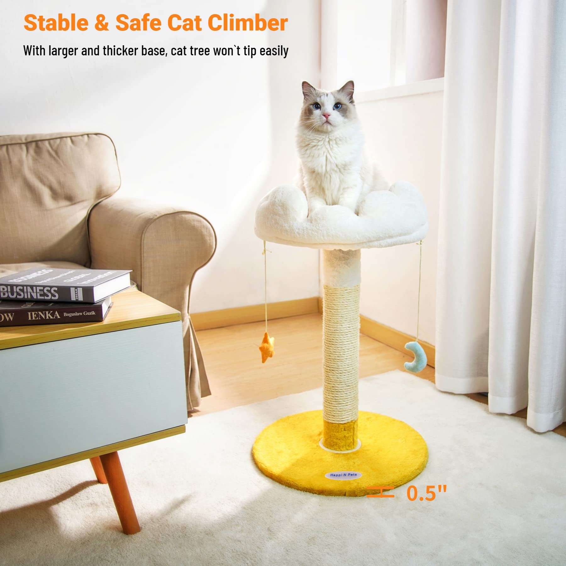 Happi N Pets Large Size Cloud Cat Scratching Post With Bed, Cat Tree For Indoor Cats, Nature Sisal Cat Scratcher With Cat Soft Perch For Kitten & Adult Cats, Cat Tower With Balls, Stable Cat Stand