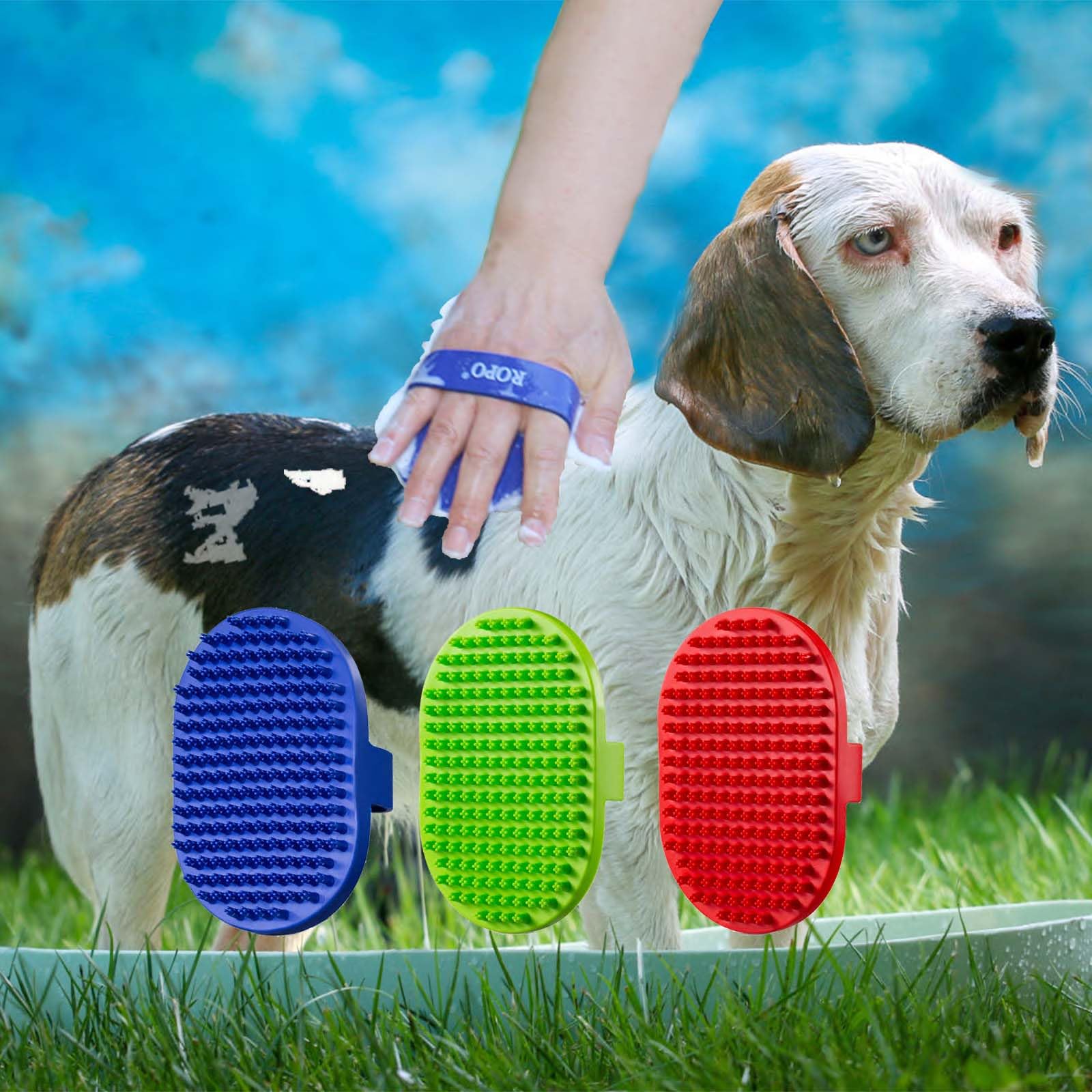 Dog Bath Brush, Ropo Rubber Massage Pet Shampoo Brush, Used For Pet Grooming, Removing Shedding Fur, Combing Tangles And Dead Fur, Suitable For Pet Dogs And Cats (Blue)
