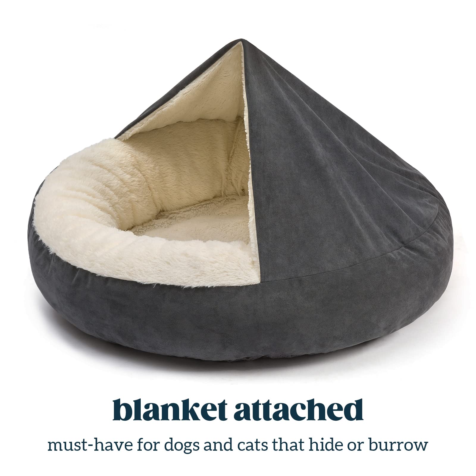 Pelzin 30'' Medium Dog Bed For Medium Dogs Up To 45Lbs - Washable Burrow Puppy Beds With Blanket Attached - Covered Dog Cave Bed
