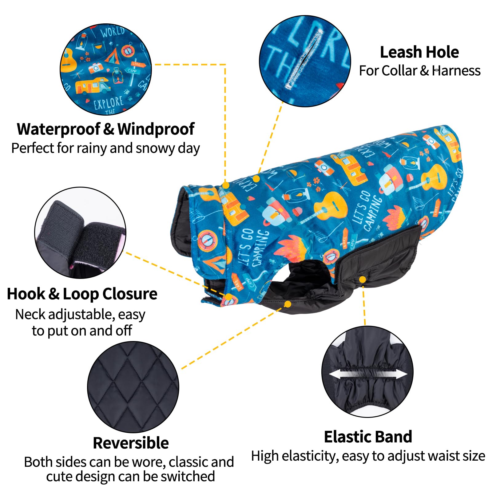 Cutebone Winter Coat Waterproof Windproof Jacket Reversible Vest Thick Adjustable Cold Weather Coats For Small Medium Large Dogs