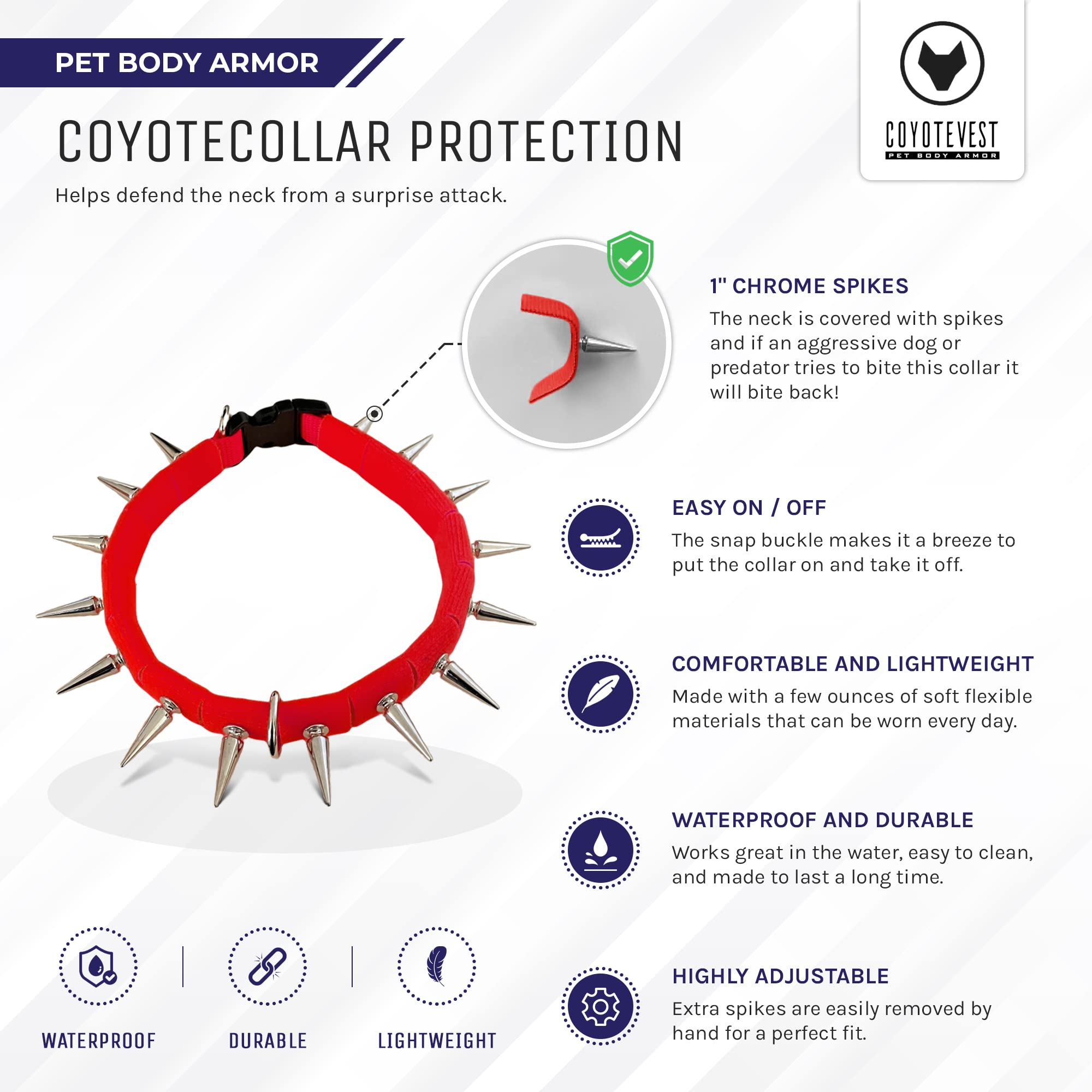 Coyotecollar Spiked Dog Collar - Red Large Spike Collar, Adjustable, For Dogs And Coyotes