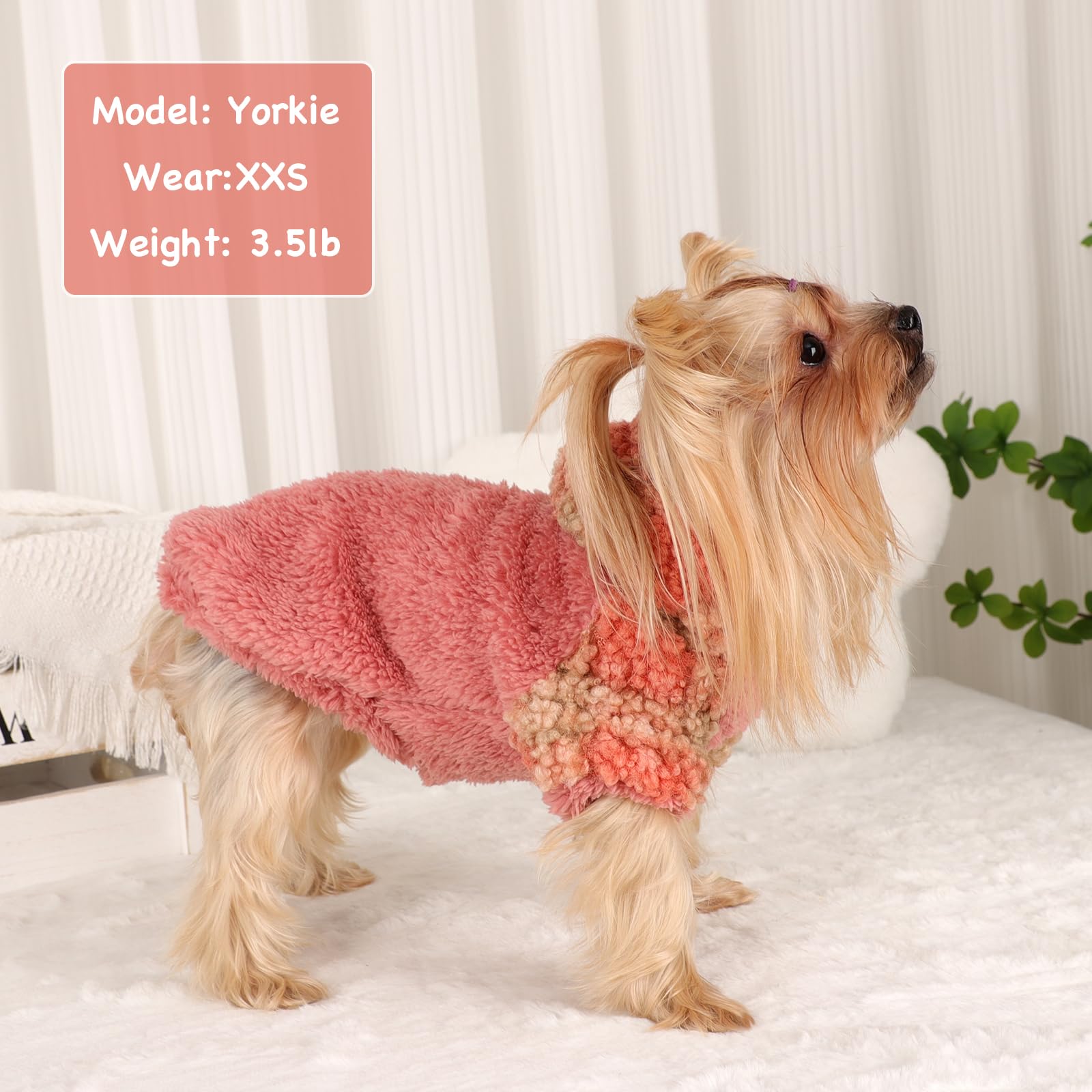 Fleece Dog Sweater Hoodie Warm Fuzzy Velvet Sweaters Winter Clothes For Small Dogs Girl Boy (Orange Plaid, Xx-Small)