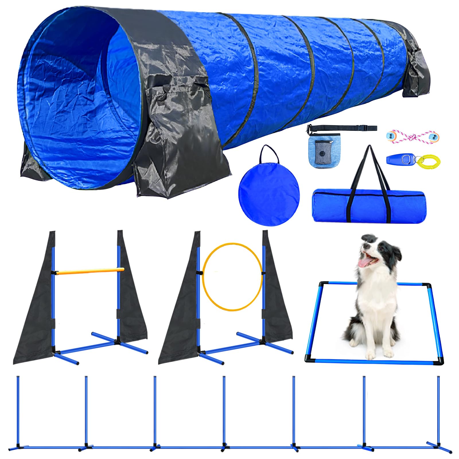 Dog Agility Course Backyard Set:10Ft Tunnel With 2 Sandbags,Agility Hurdle,Weave Poles,Jump Ring And Pause Box-Jopavo-Dog Traini