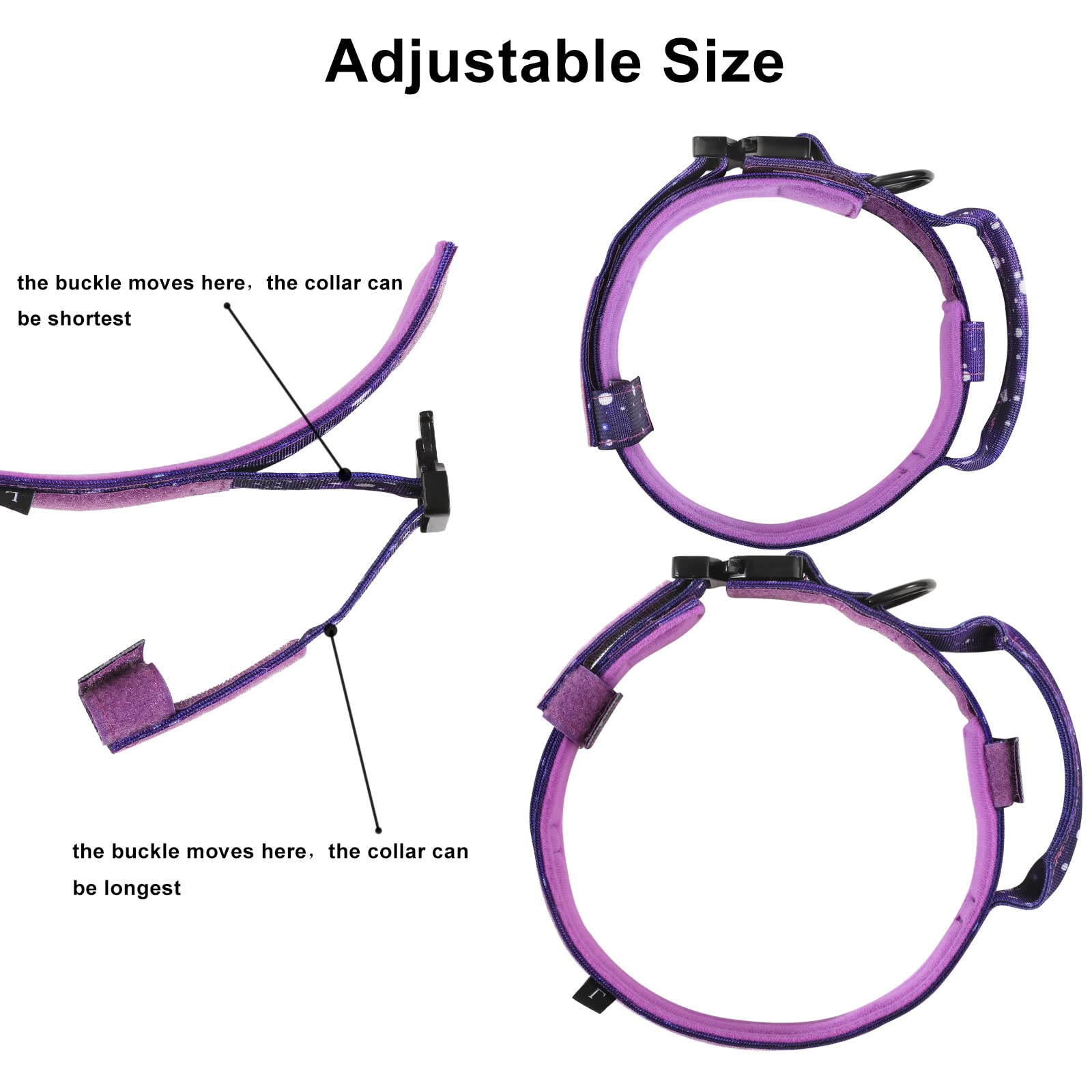 DAGANXI Tactical Dog Collar - Adjustable Nylon with Control Handle, Heavy Metal Buckle, XL, Purple Sky, Includes Patches & Airtags Case