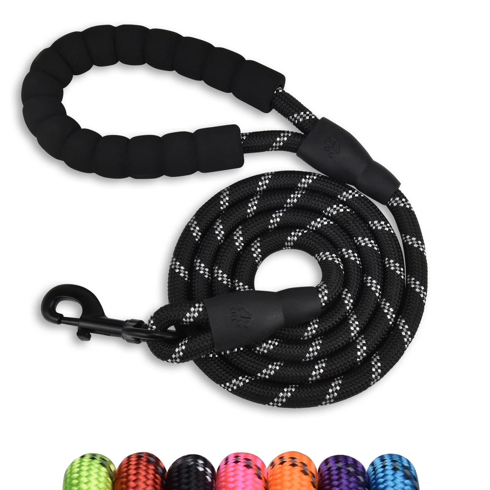 Panykoo 4/5/6 Ft Strong Pet Dog Leash With Soft Padded Handle,Highly Reflective Rope For Night Walking,360-Degree Rotating Metal