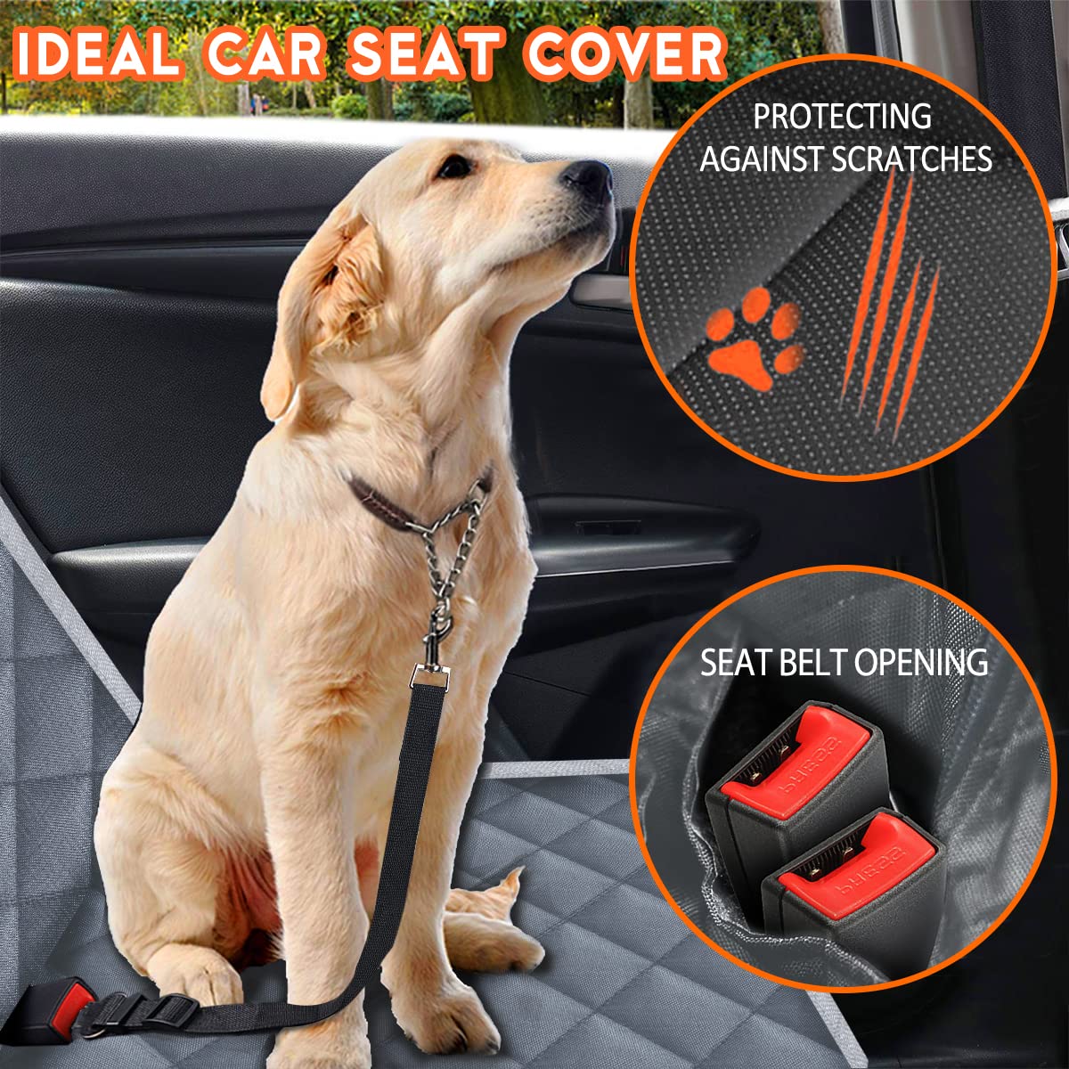 Yuntec Dog Car Cover For Back Seat Pet Protector Waterproof Bench Car Seat Cover, Nonslip Rear Seat Cover Fits Middle Armrest Fo