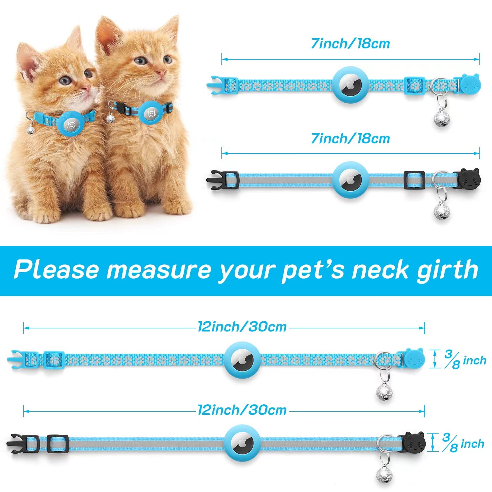 2 Pack Airtag Cat Collar Breakaway With Bell,Reflective Kitten Collar With Apple Airtag Cat Collar Holder,Adjustable 7-12In,Safety Buckle For Girl Boy Cats,Pet Supplies,Accessories,Gifts (Blue)