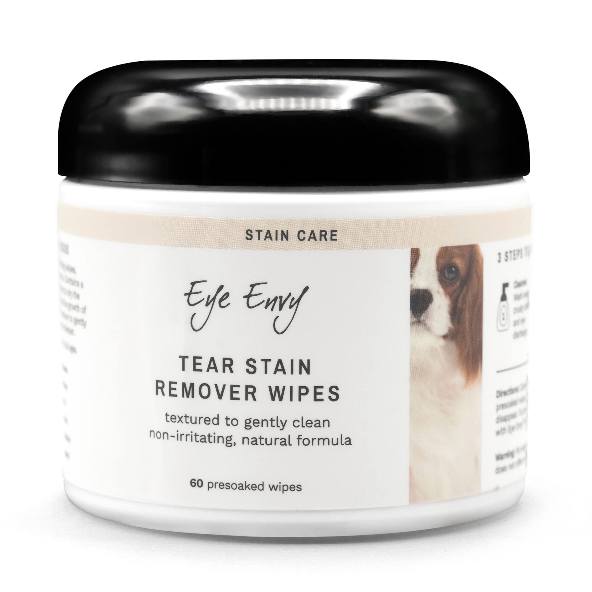 Eye Envy Tear Stain Wipes for Dogs  Textured to gently clean  Presoaked in 100% Natural Formula  Recommended by AKc Breeders, Ve