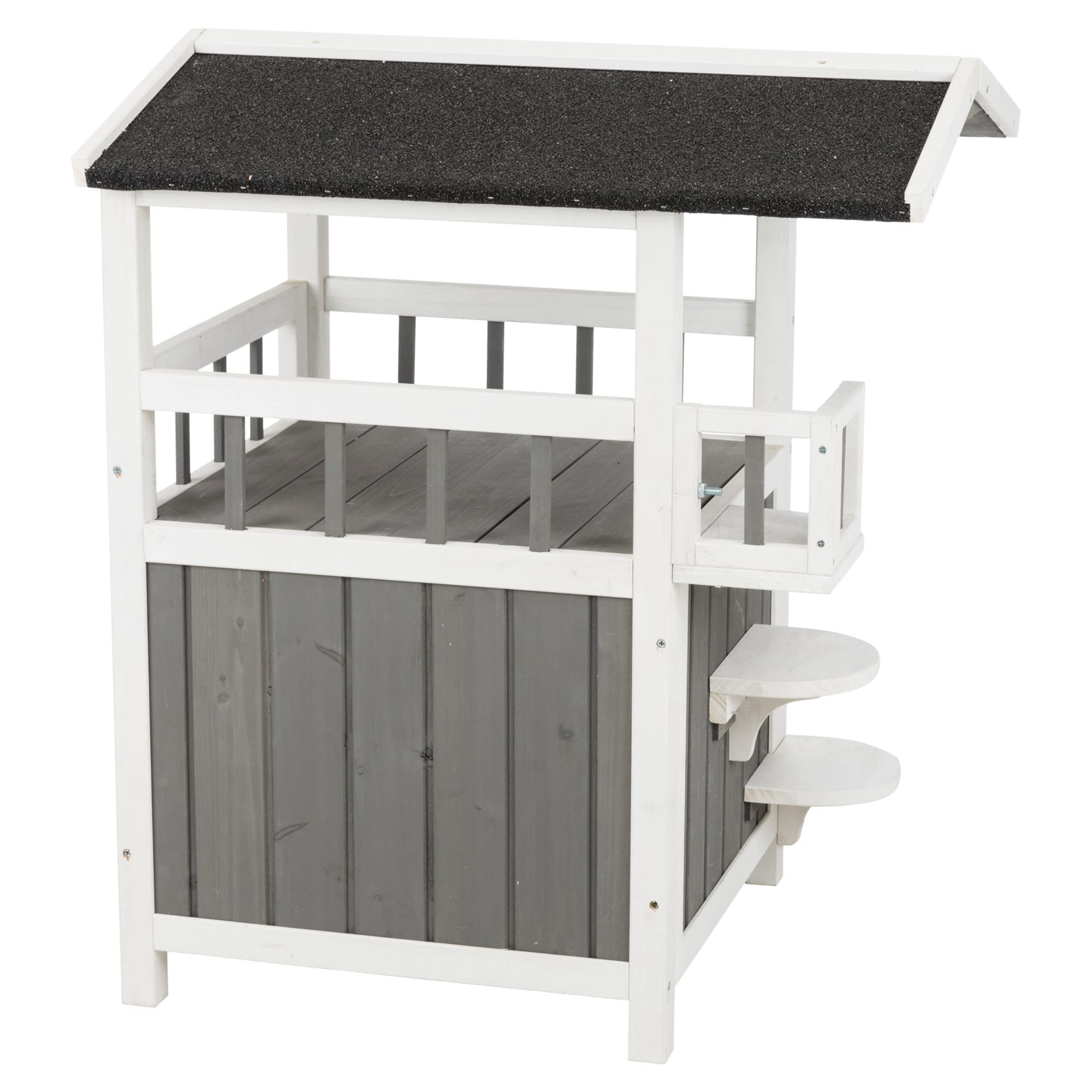Trixie Outdoor Cat House, Weatherproof 2-Story Cat House With Balcony And Shade, Side Steps, Railings & Raised Floor, Outdoor Sh