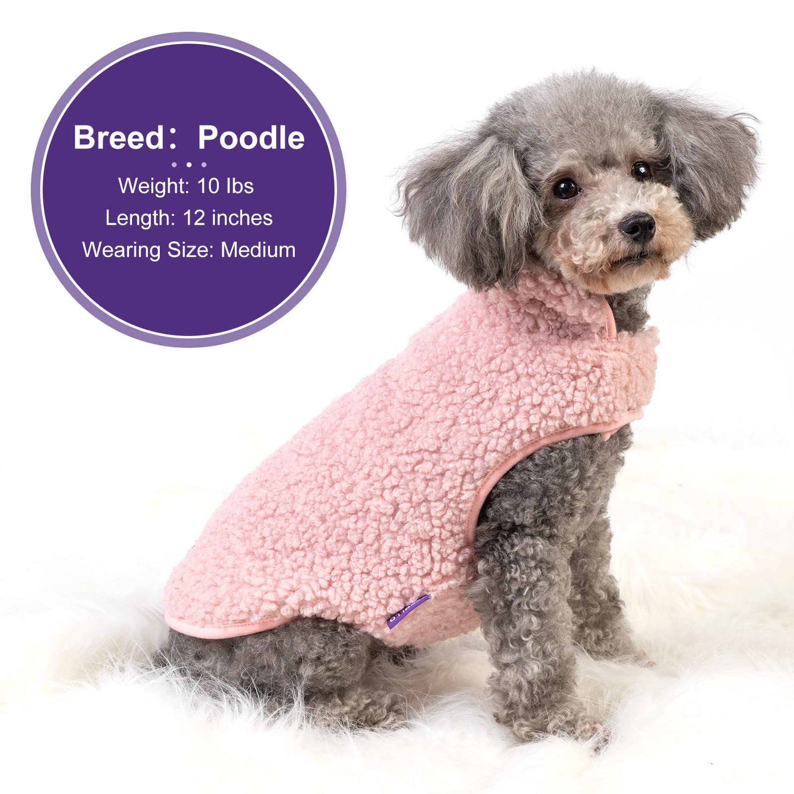 Cyeollo Dog Coat Sherpa Fleece Reversible Jacket Turtleneck Sweater Vest Thick Dog Jackets For Winter Warm Clothes Cold Weather Coats For Small Dogs Pink Apparel