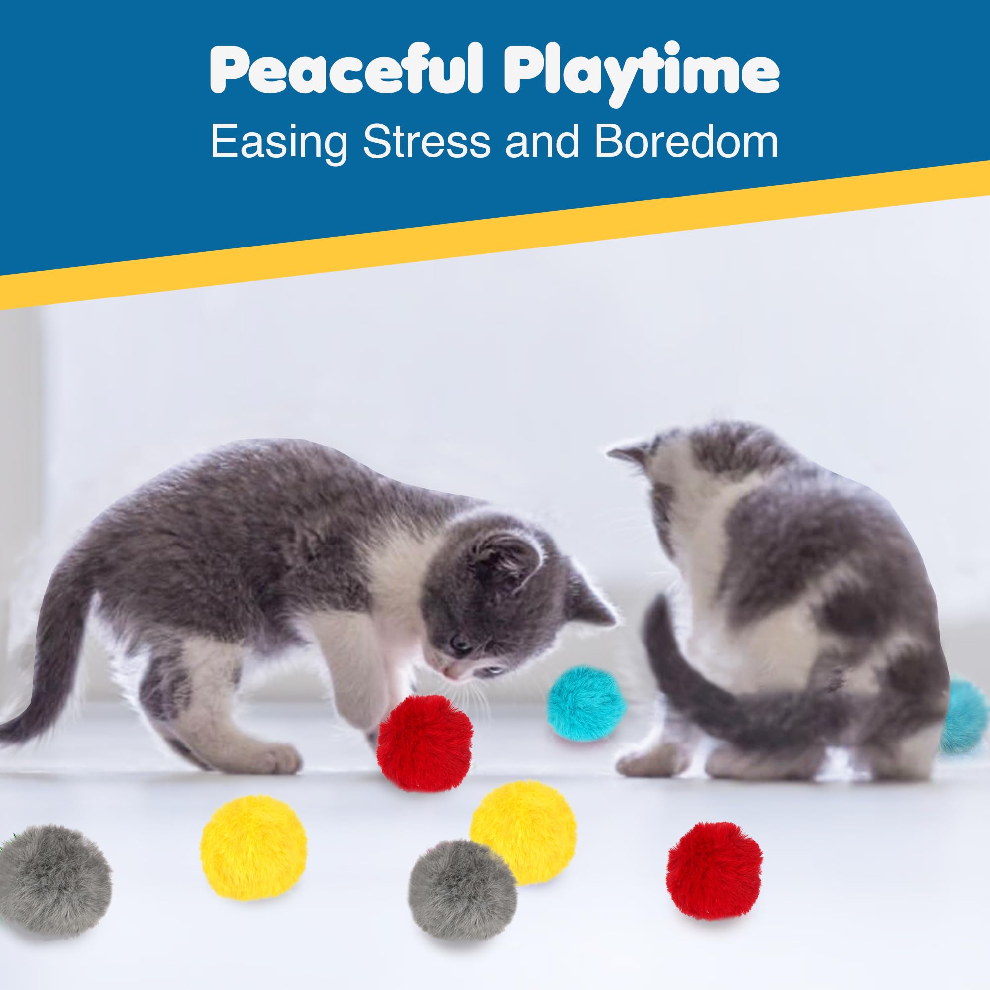 Sungrow Cat Pom Pom Balls, 24 Multi-Colored Soft Enrichment Pom Poms, 2    Fuzzy Flash Balls For Indoor Kitten, Assorted Soft Ar