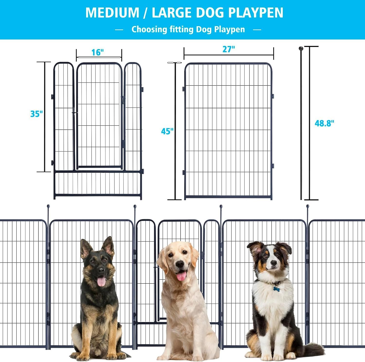 Dog Playpen,Portable Outdoor Dog Fence, Dog Playpen For Large/Medium/Small Dogs, Dog Fences For The Yard,With Doors Foldable Met