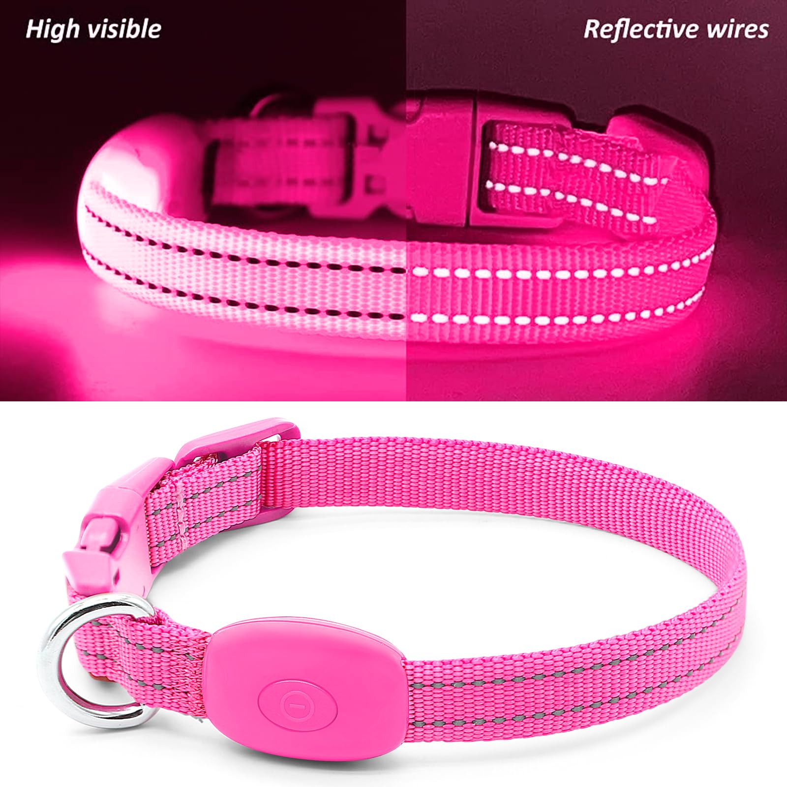 Illumifun LED Dog Collar USB Rechargeable Light Up Dog Collar, Adjustable Safety Collar Light for Small Dogs Cats Glow in The Da
