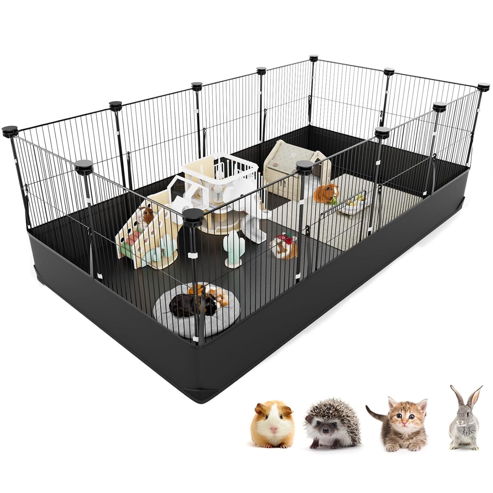 Tresbro Guinea Pig Cage with Waterproof PVC Bottom Liner & One-Hand Release Hook, Triple Fixing C&C Cage for Guinea Pigs, Bunny,