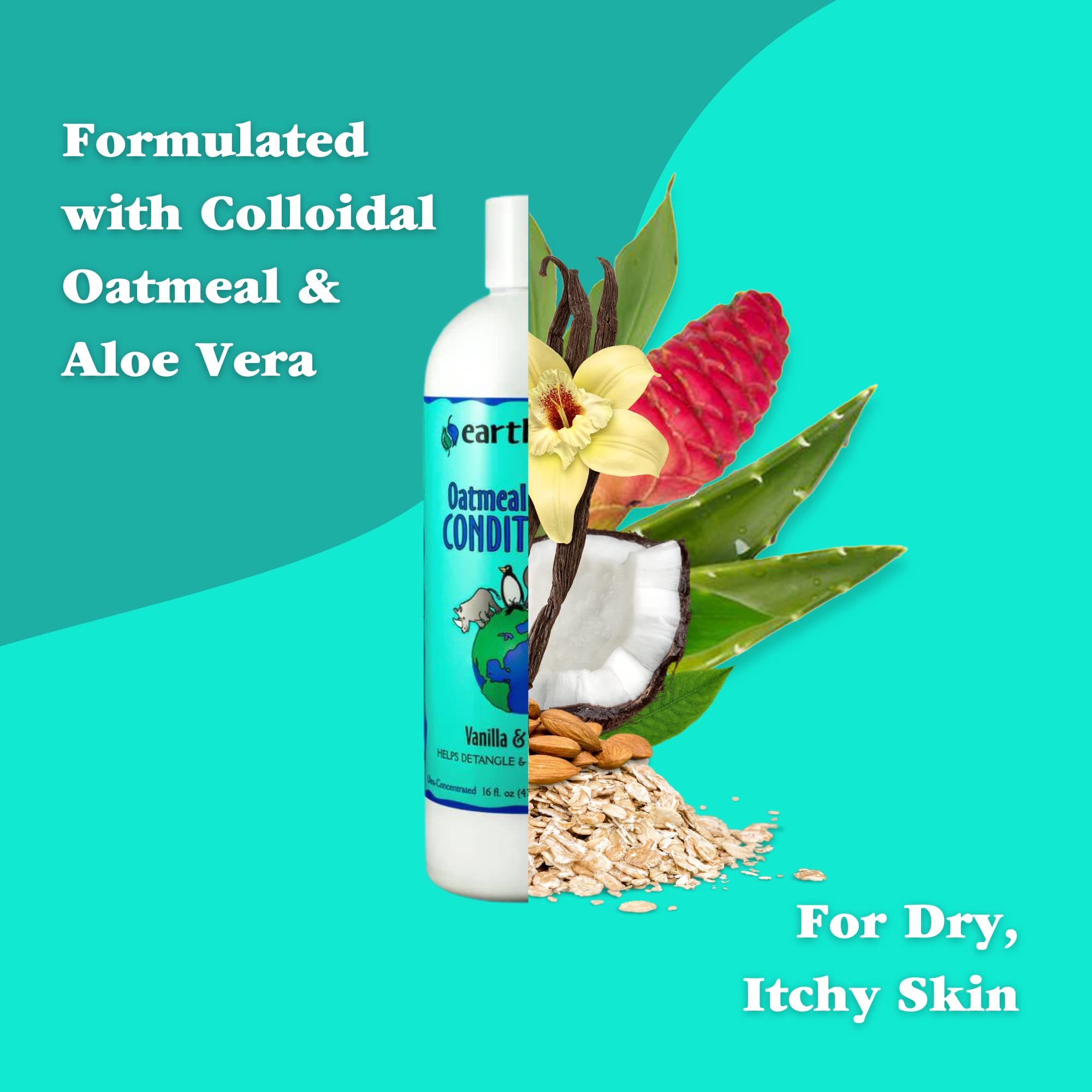 Earthbath Oatmeal & Aloe Conditioner, Vanilla & Almond, 16 Oz - Dog Conditioner For Allergies & Itching, Dry Skin - Made In Usa