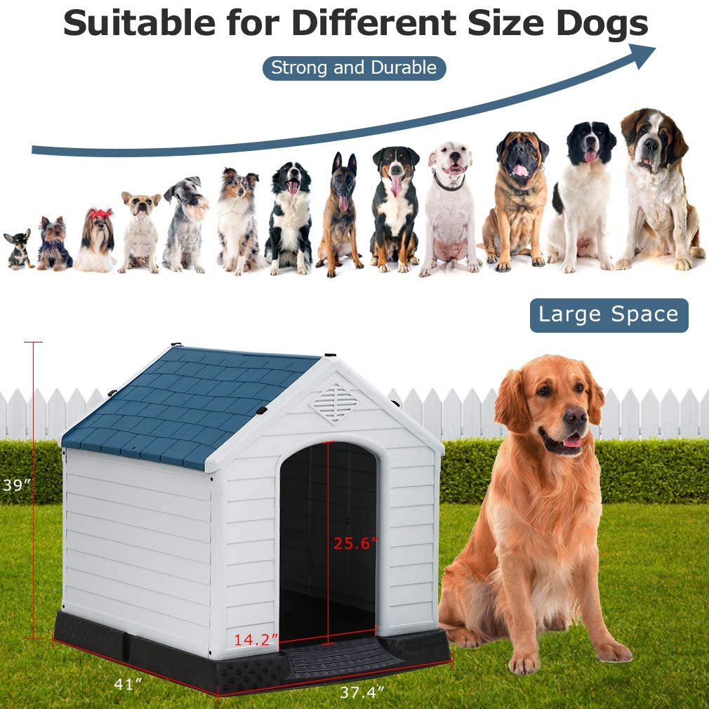 Indoor Outdoor Dog House Big Dog House For Small Medium Large Dogs 39 Inch High Plastic Dog Houses All Weather Dog House With Base Tough Durable House With Air Vents Elevated Floor Water Resistant