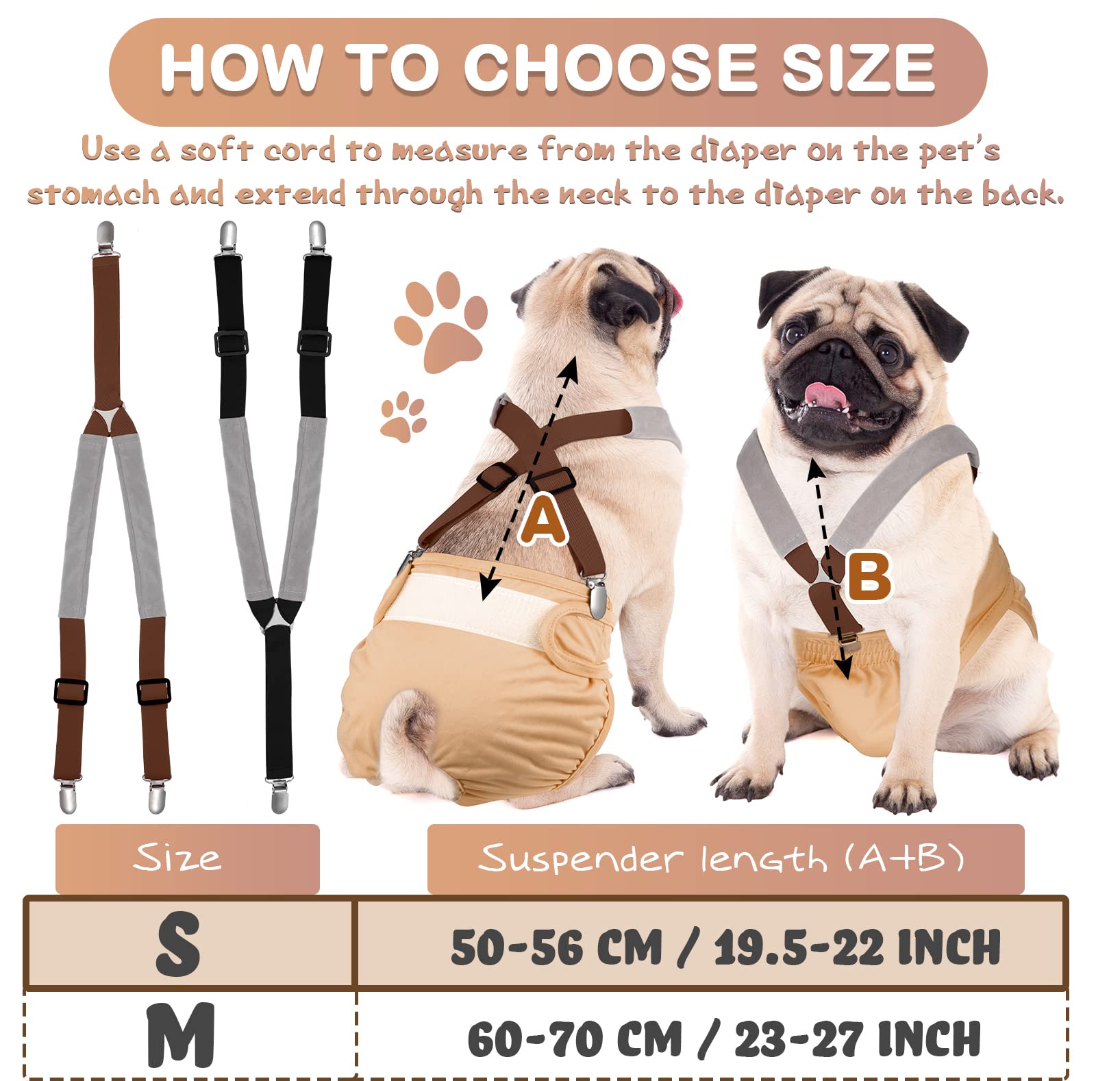 2 Pieces Dog Diaper Suspenders Belly Bands Canine Harness Keep Diaper On Your Dog For Small Medium And Large Dogs (Black, Brown, Small)