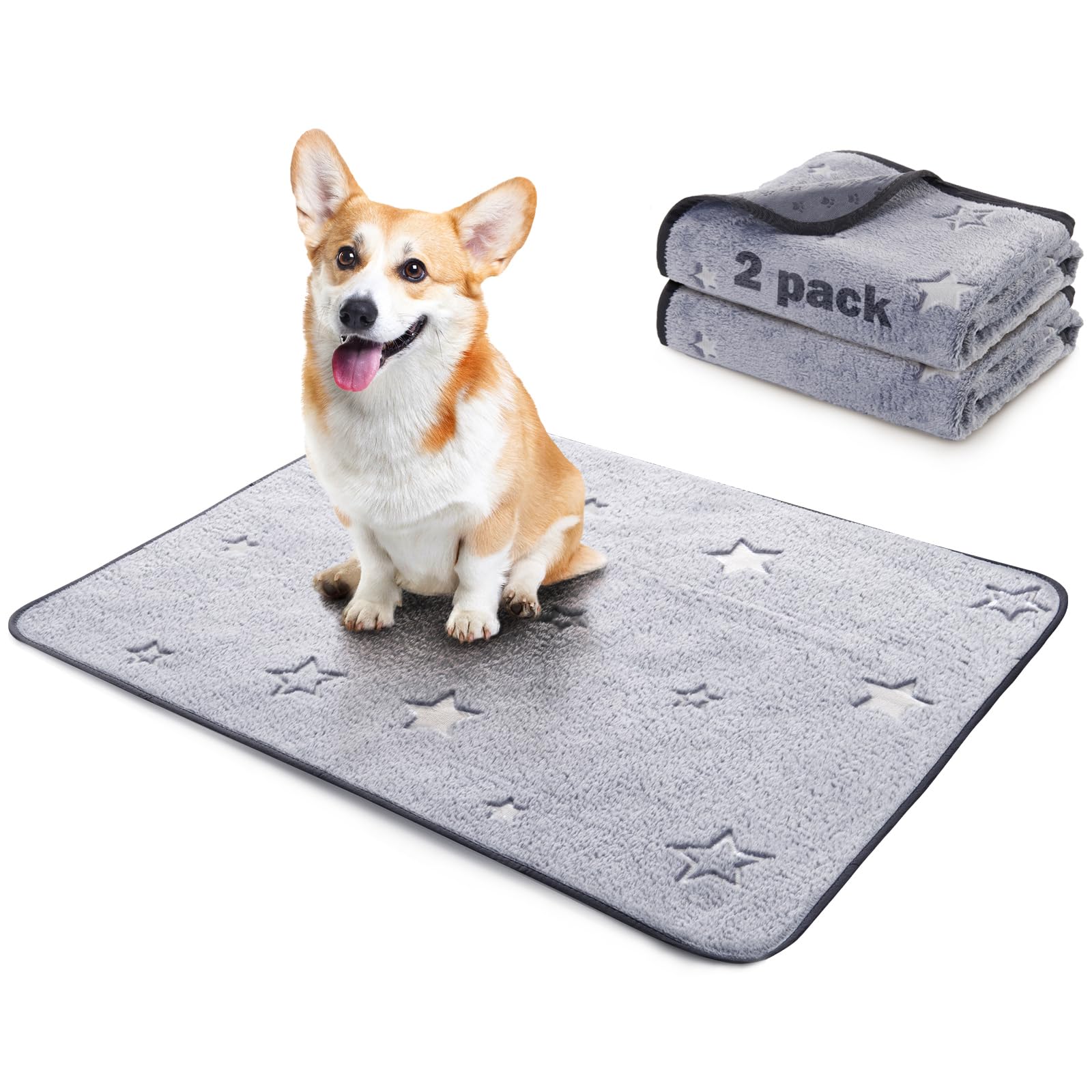 LOOBANI Washable Reusable Pee Pads for Dogs - Non Slip Whelping Pad for Dog Playpen, Crate, Car, Grey 2 Pack 18 x 24 in