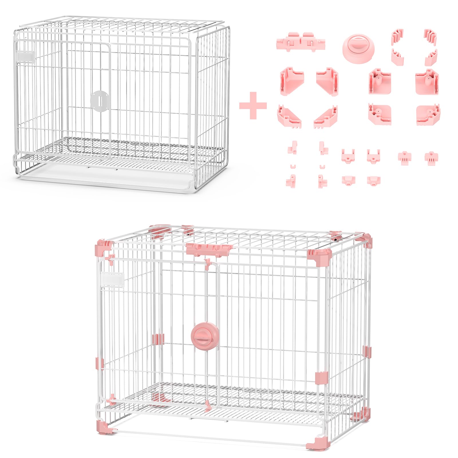 Flaruziy Folding Dog Crate Puppy Kennel Dog Cage Accessories, Pink