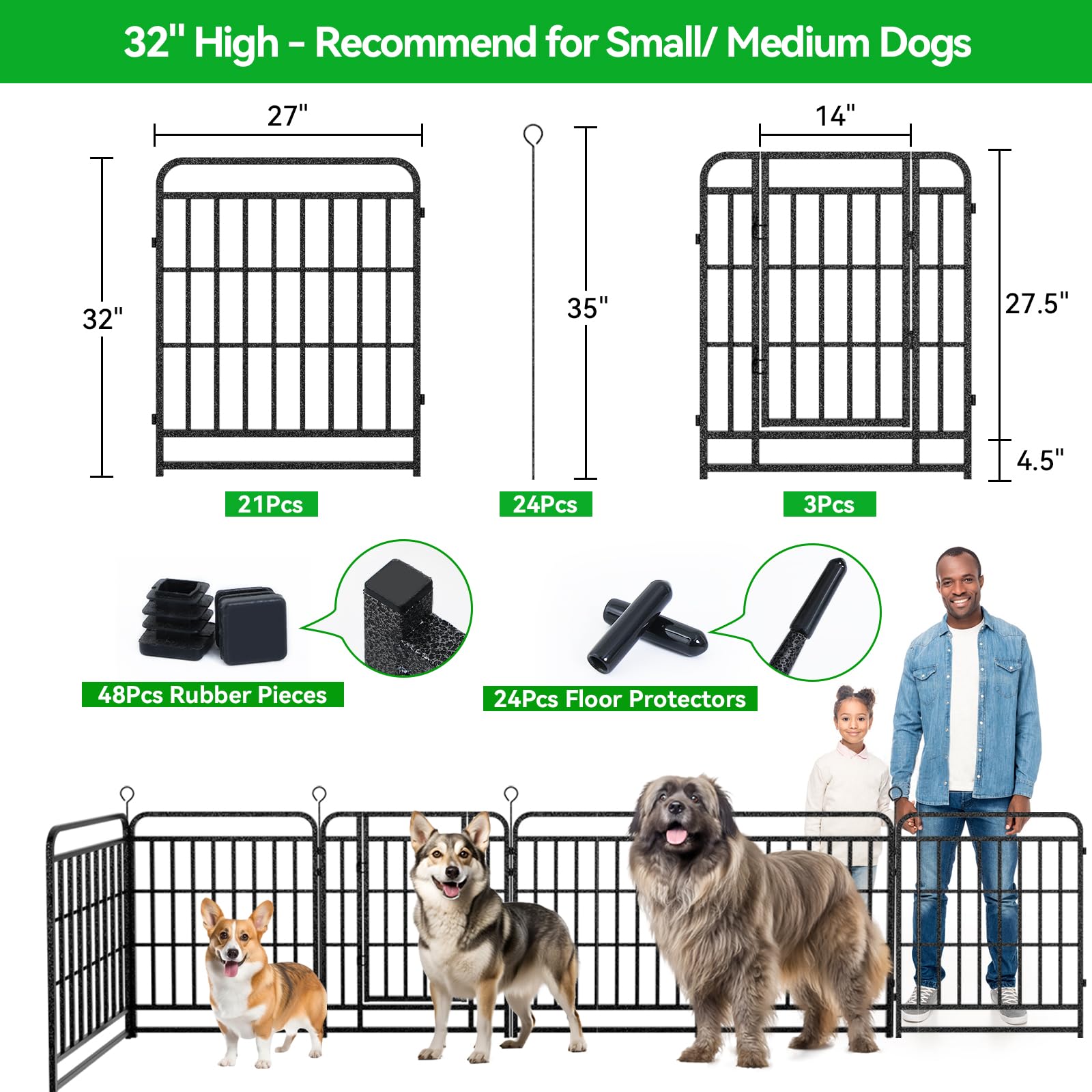 Dog Playpen Outdoor 24 Panels Heavy Duty Dog Fence 32'' Height With Thick Pipe Anti-Rust With Doors Portable For Rv Camping Yard