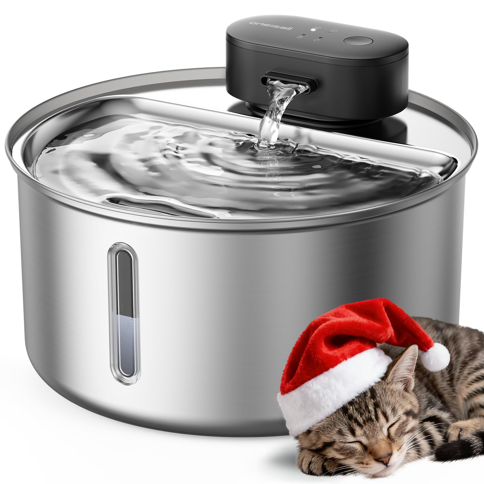 oneisall Cat Water Fountain Wireless: Stainless Steel 3.2L/108oz Cordless Pet Water Fountain, Ultra Quiet SilentFlow Pump, Batte